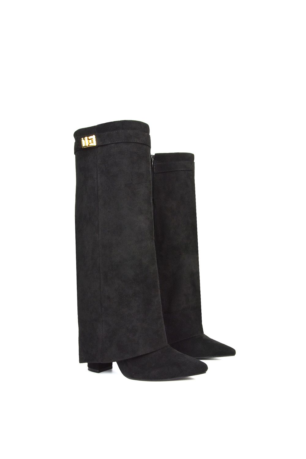 XY London 'Rayna' Block Heel Knee High Foldover Boots With Pointed Toe image 5