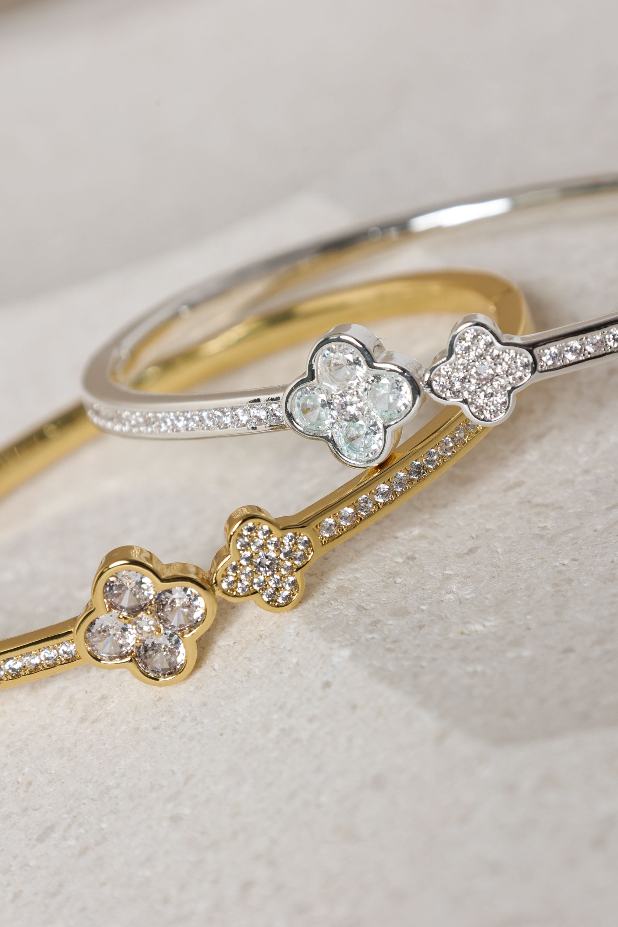 Jon Richard Rhodium Plated and Pave Clover Bangle image 3