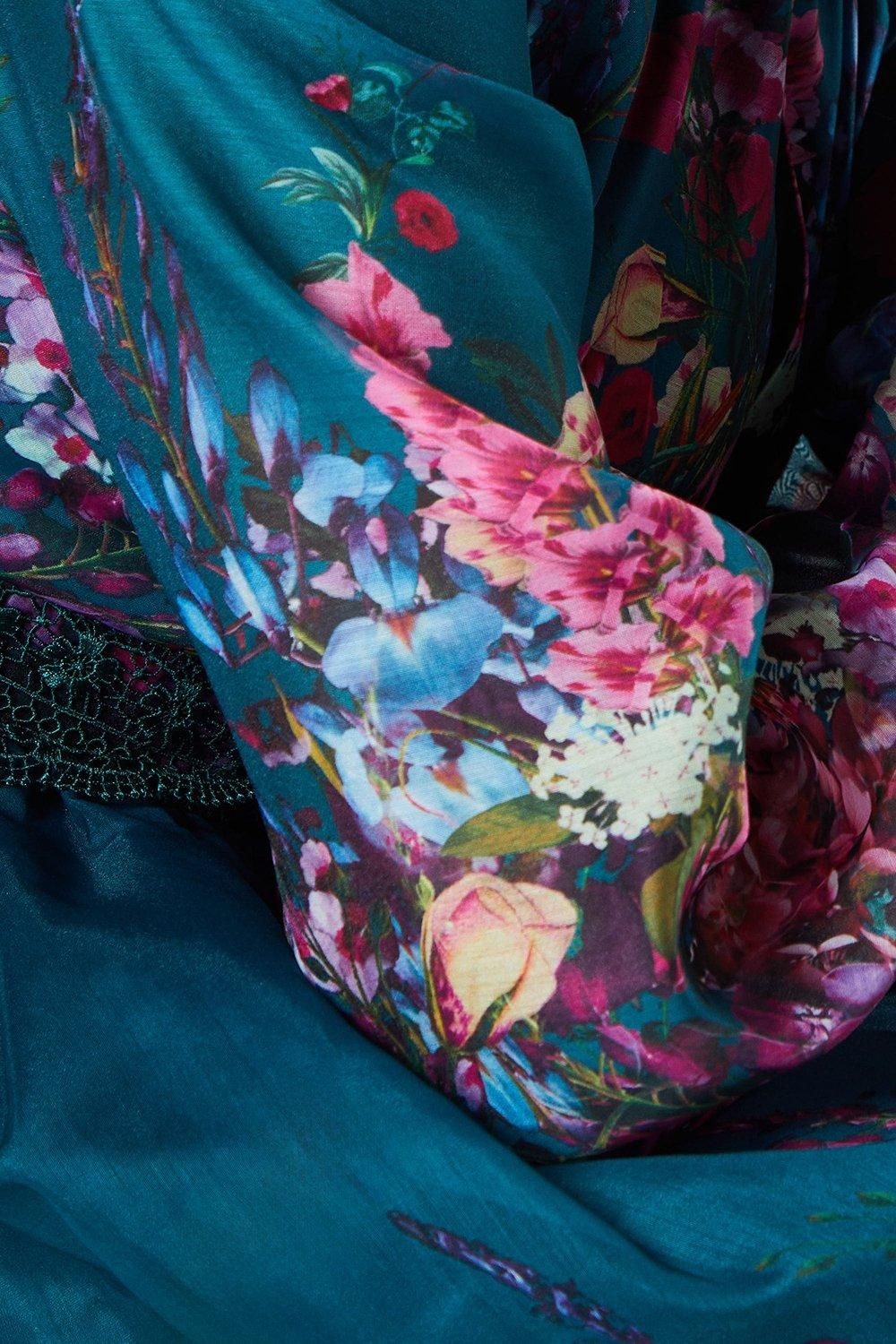 Coast Placement Print Lace Trim Midi Wedding Guest Dress Teal image 5