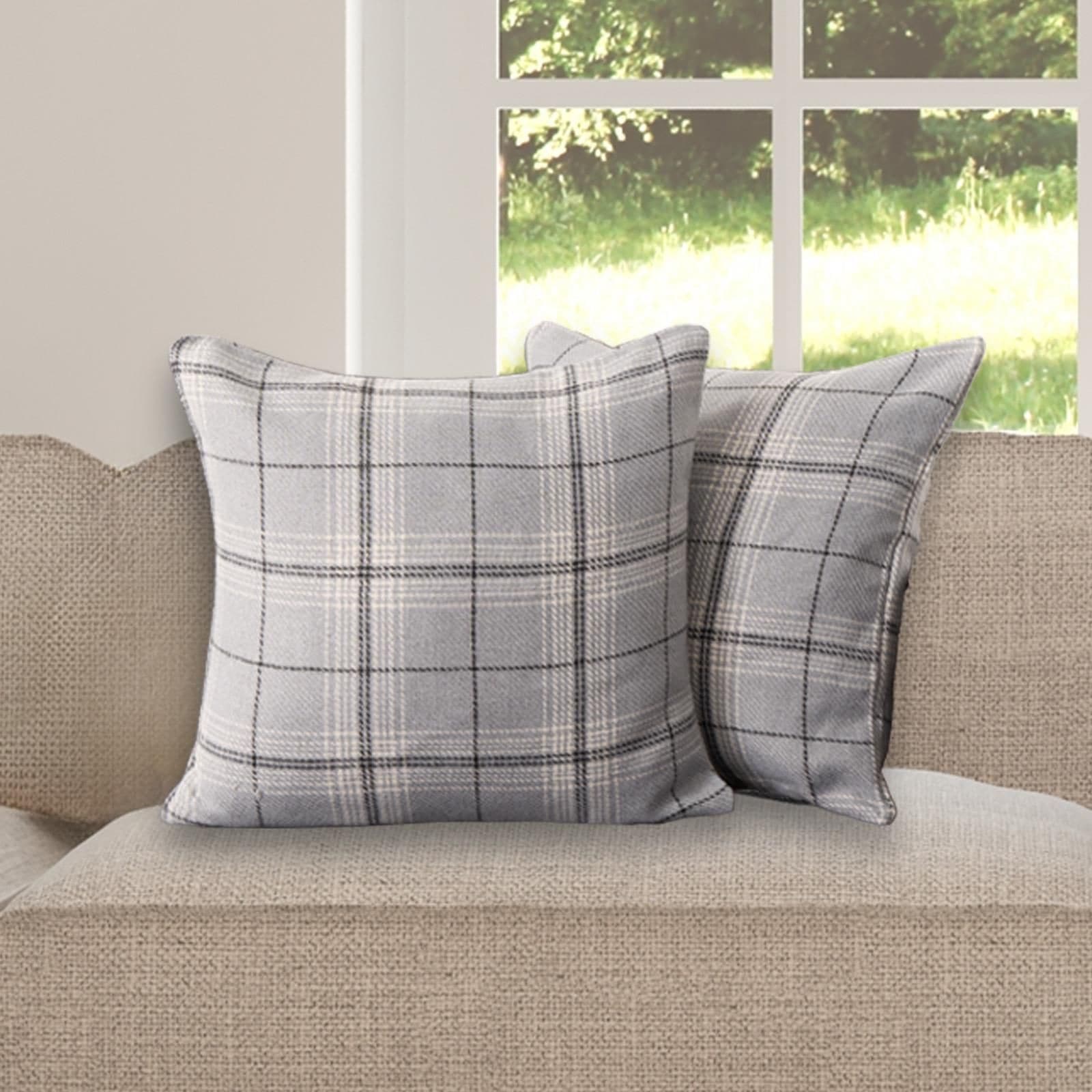 OHS 4 Pack Woven Check Cushion Covers Printed Soft image 1