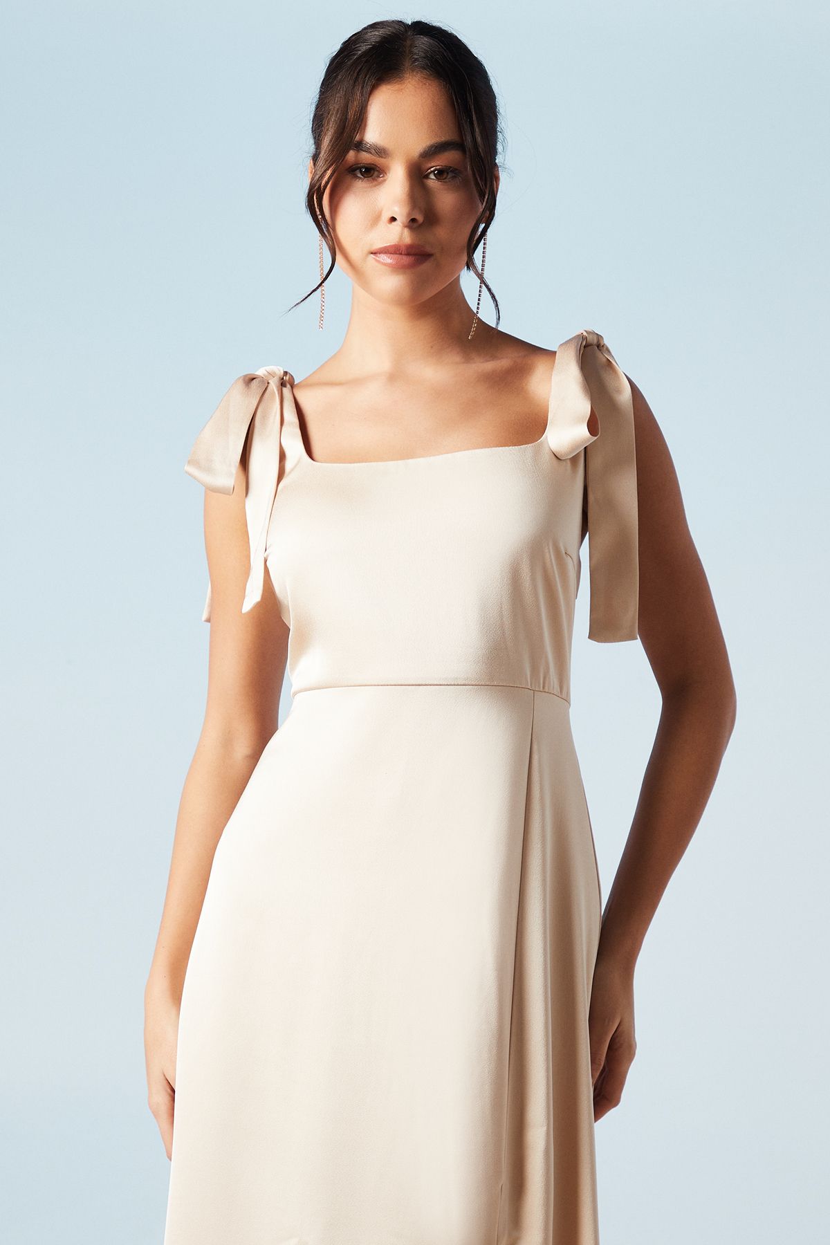 Oasis Oasis by Coast Satin Tie Shoulder Midi Bridesmaid Dress Champagne image 4