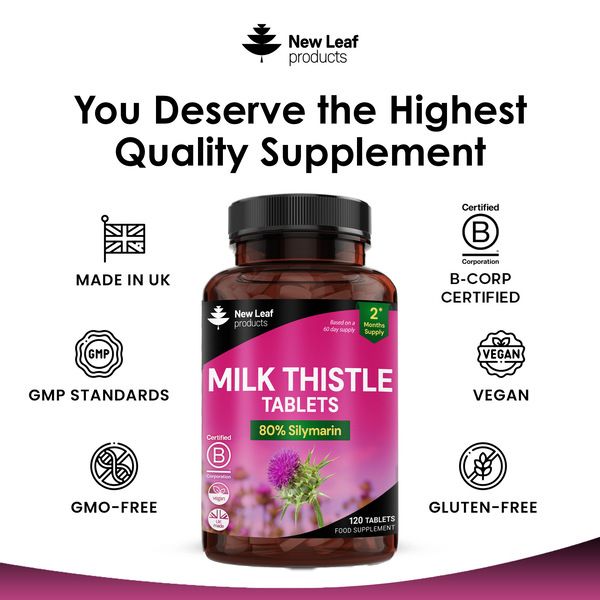 New leaf health Milk Thistle Tablets - 80% Silymarin High Strength - 120 Tablets - Milk Thistle Supplements image 4