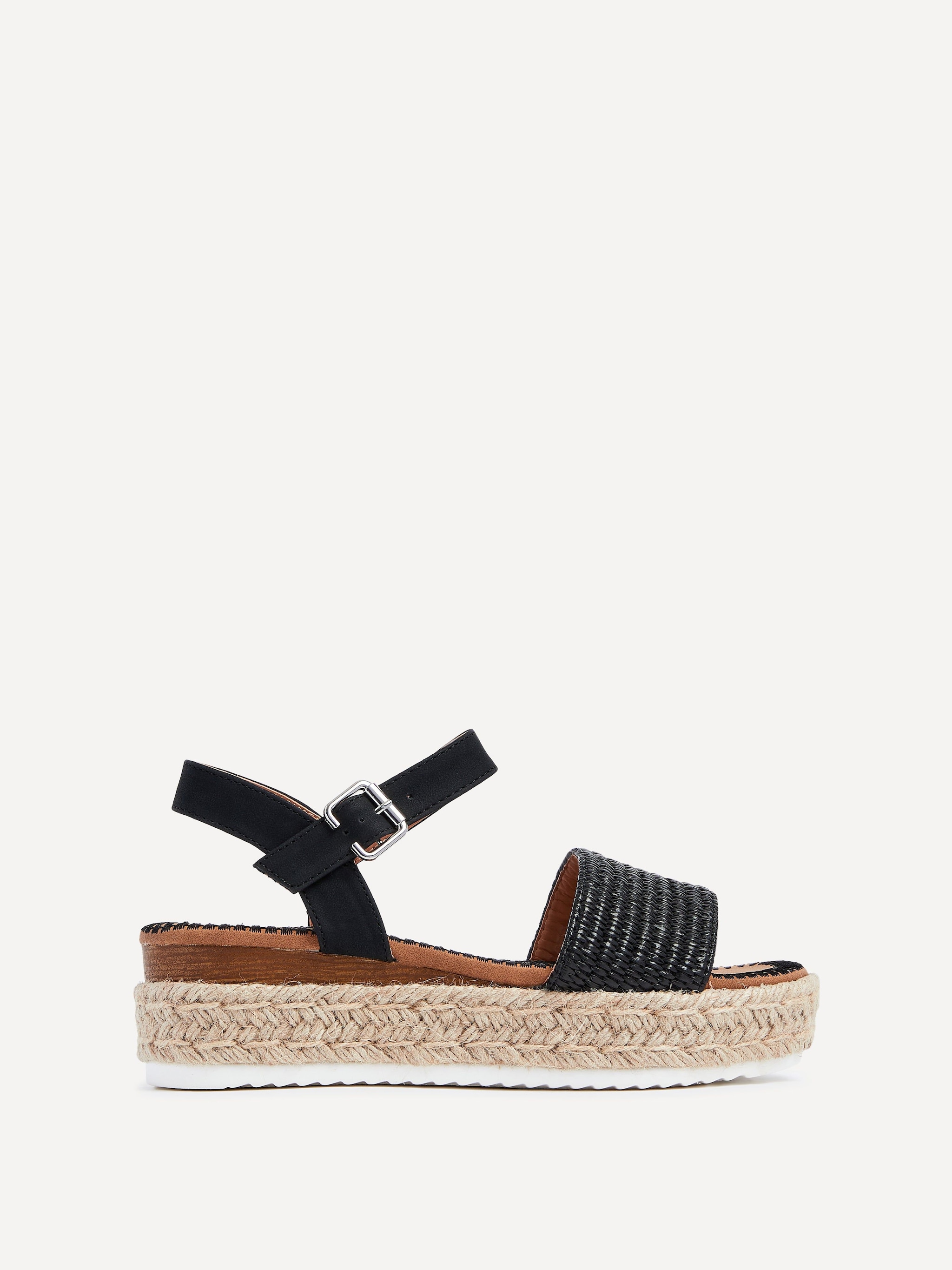 Linzi Panama Black Raffia Two Part Espadrille Inspired Flatform Sandal image 1