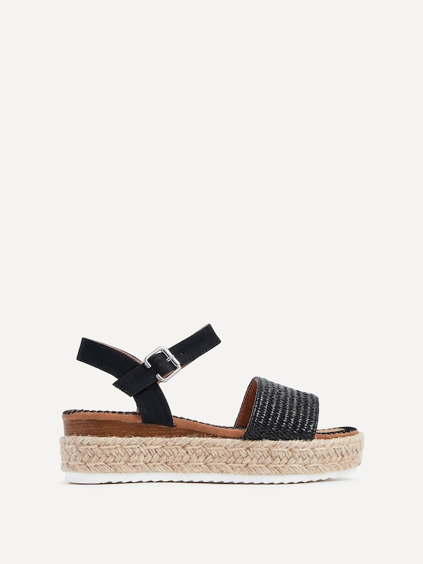 Linzi Panama Black Raffia Two Part Espadrille Inspired Flatform Sandal