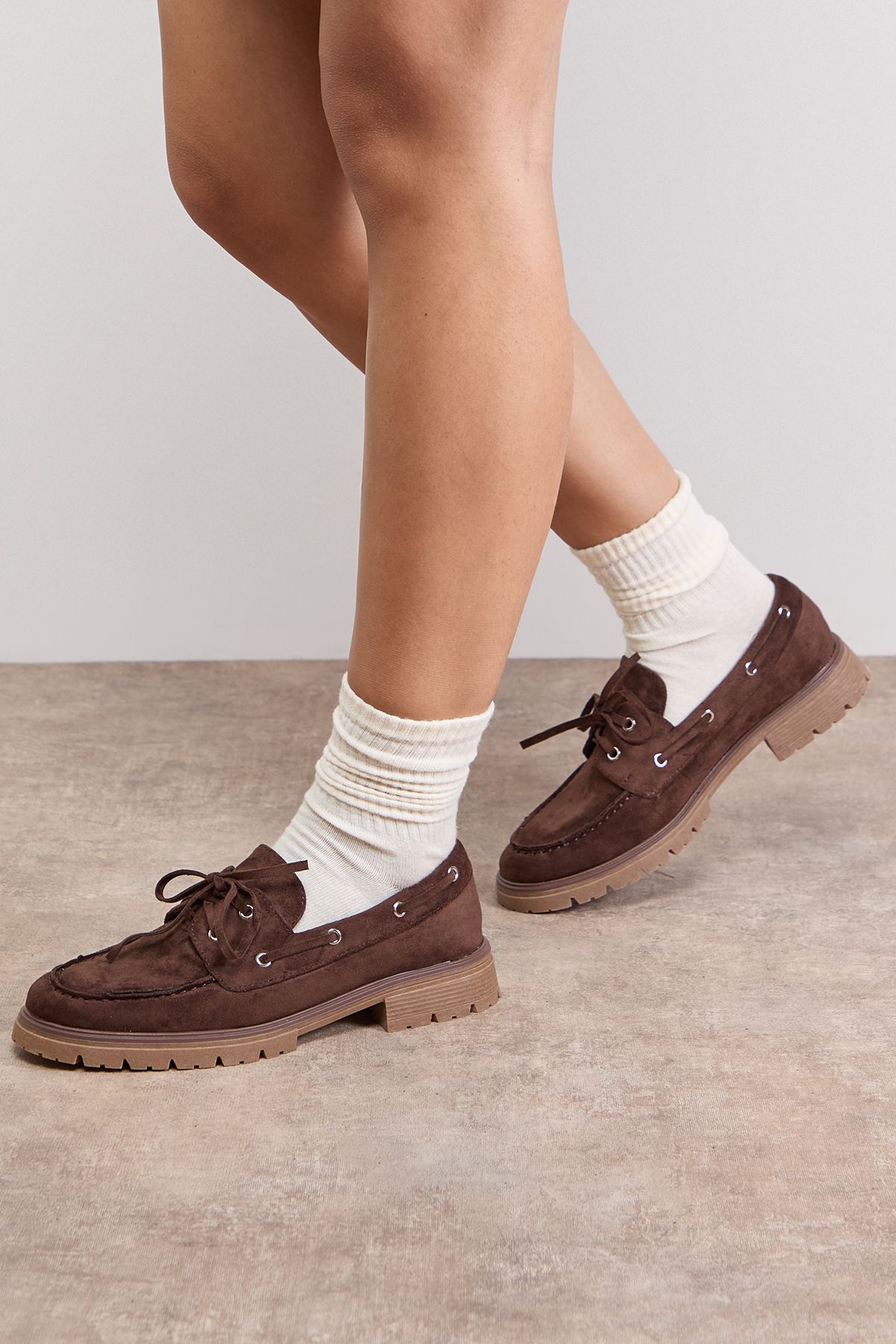 Oasis Claire Faux Suede Chunky Boat Shoes Chocolate