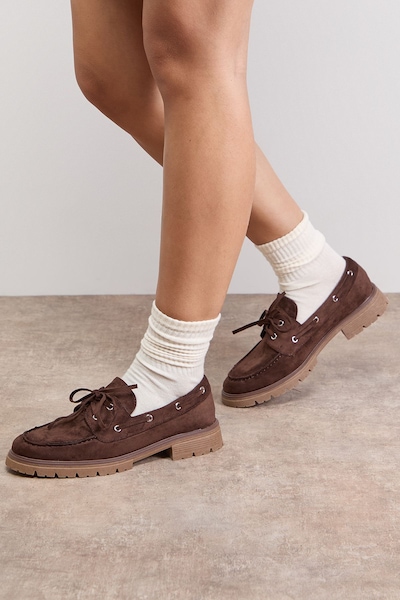 Oasis Claire Faux Suede Chunky Boat Shoes Chocolate