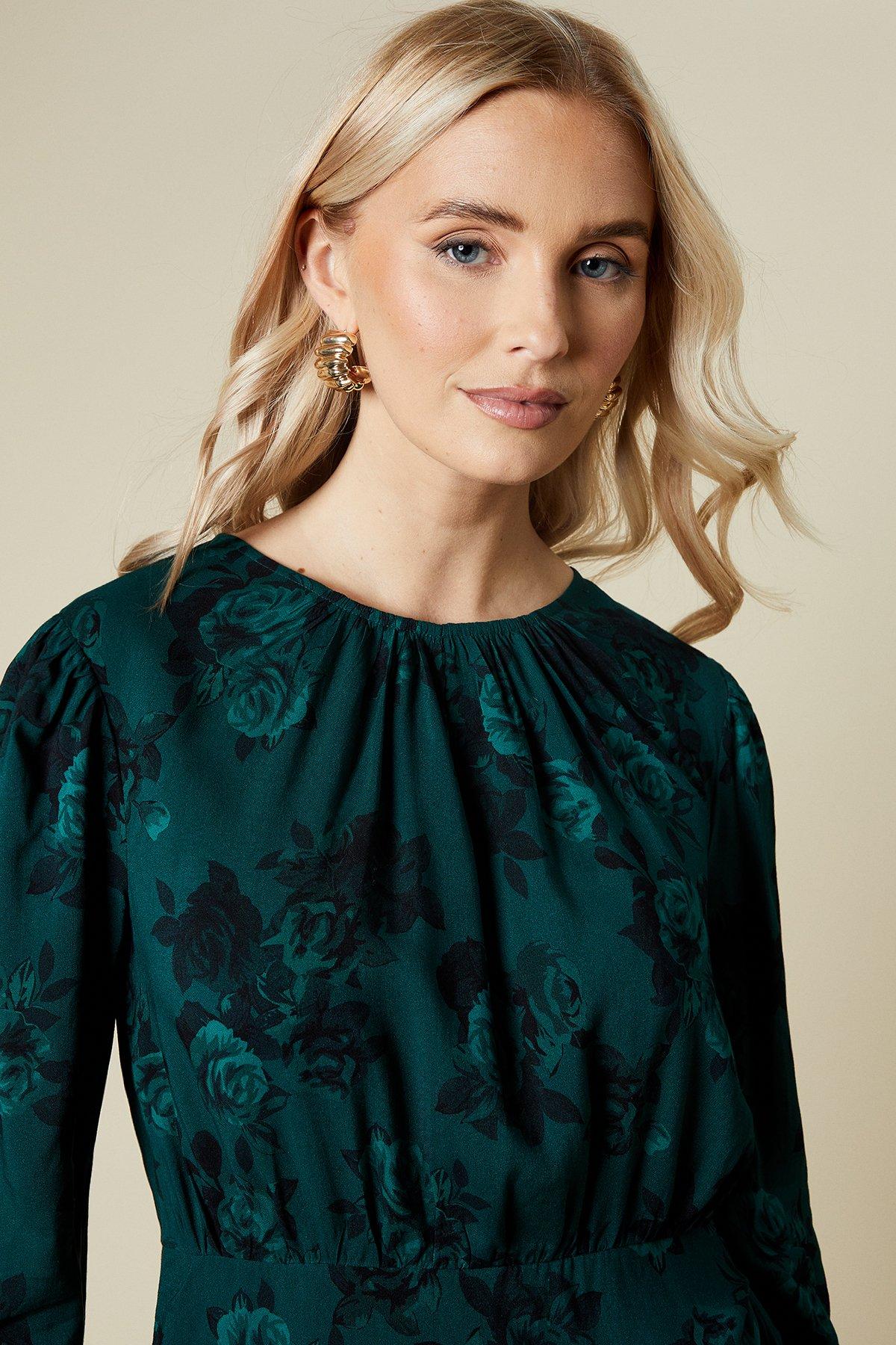 Dorothy Perkins Green Floral Wrap Skirt Long Sleeve Mini Dress Green image 4