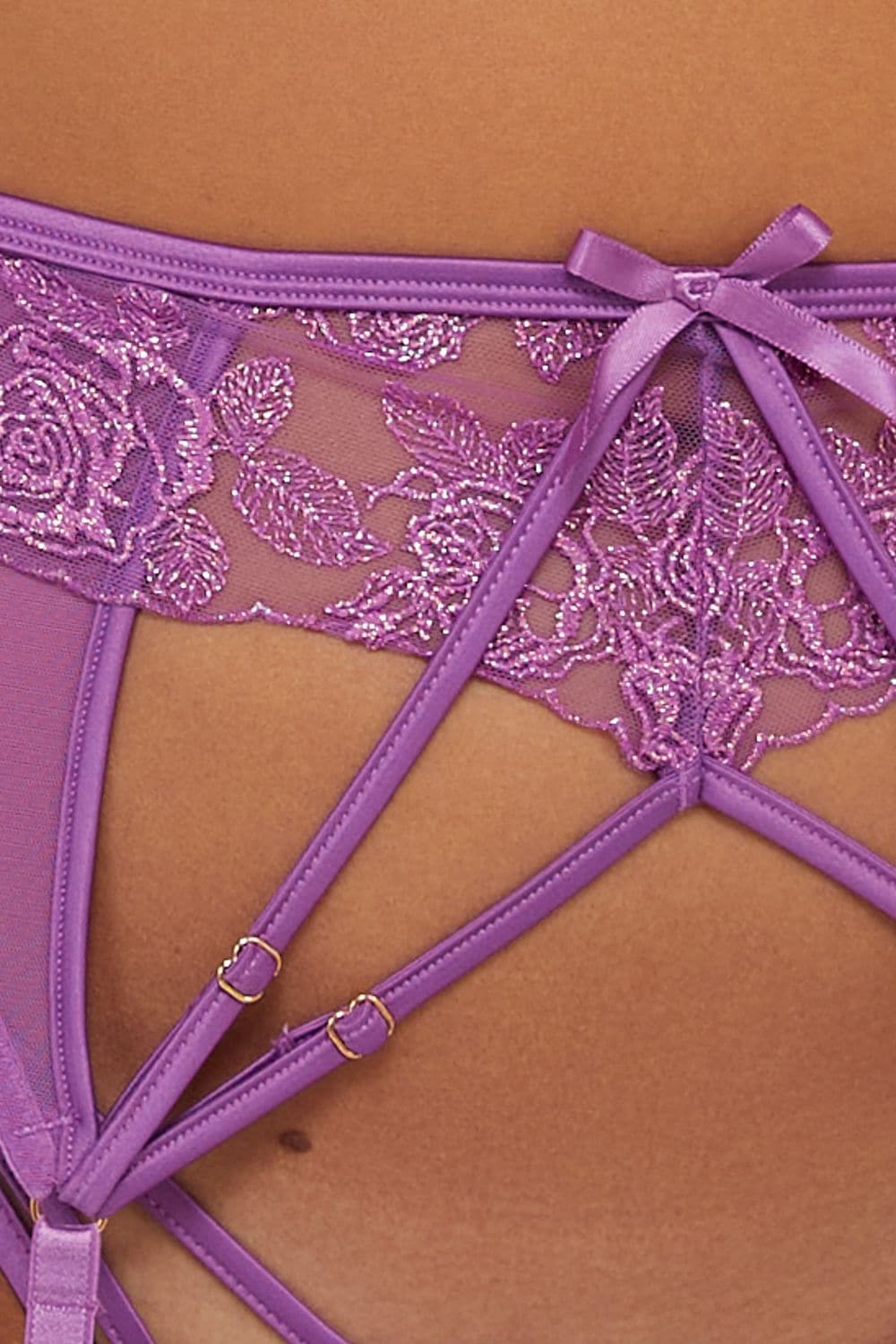 Playful Promises Rosanna Purple Embroidery Suspender Belt image 2