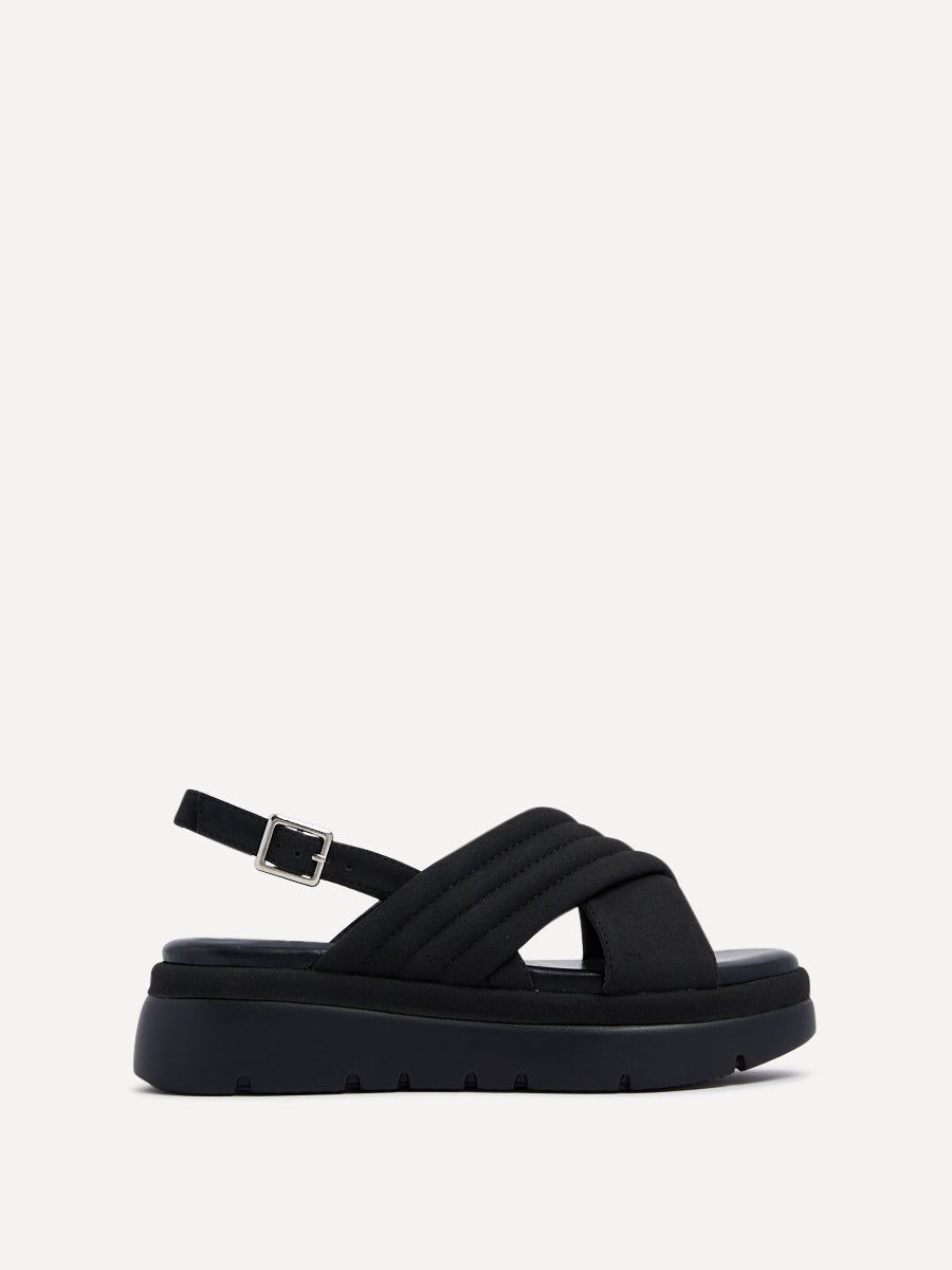 Linzi Shae Black Faux Nubuck Padded Crossover Flatform Sandals image 1