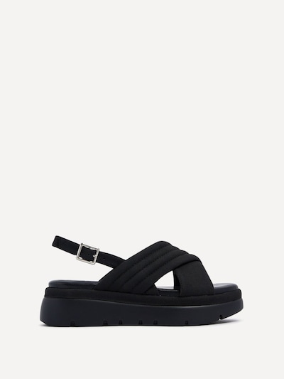 Linzi Shae Black Faux Nubuck Padded Crossover Flatform Sandals