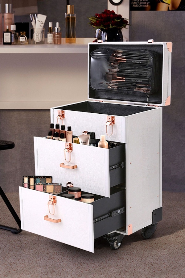 Living and Home 3 in 1 Professional  Cosmetic Trolley Case Makeup Box Nail Luggage Storage Organizer,Professional Dresser Makeup Case Beautician Service