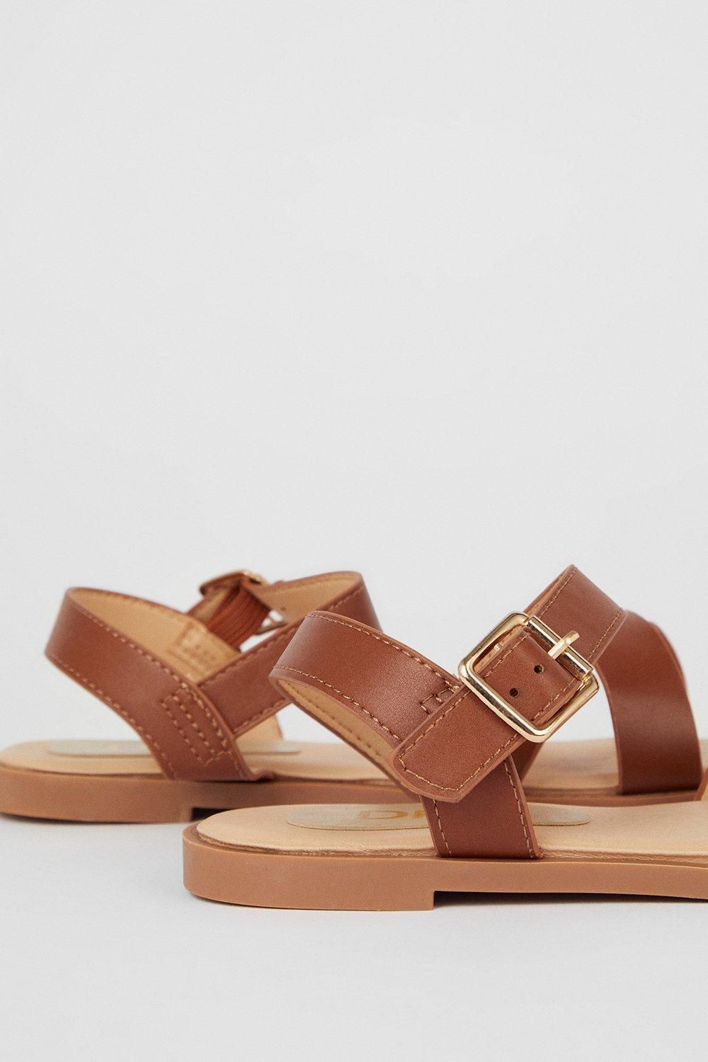 Dorothy Perkins Florence Faux Leather Cross Strap Flat Sandals Tan image 4