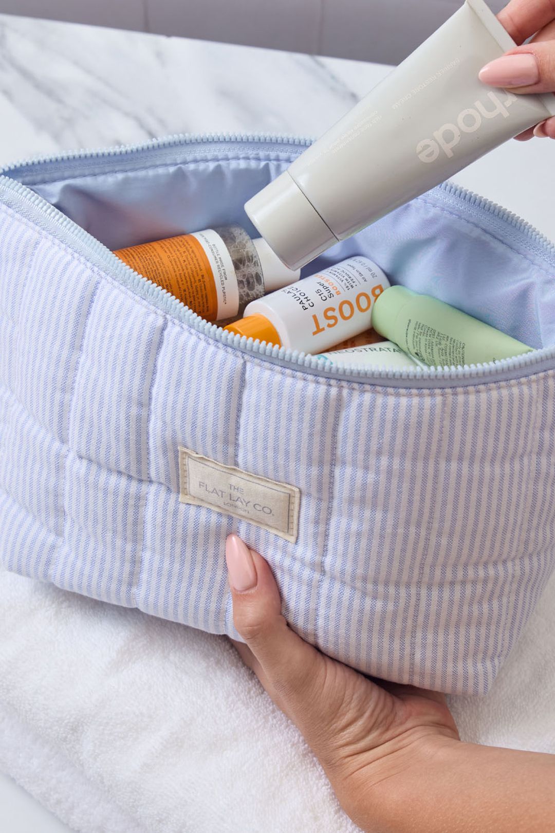 The Flat Lay Co Essential Makeup Pouch - Cozy Cotton Blue Stripes Multi image 7