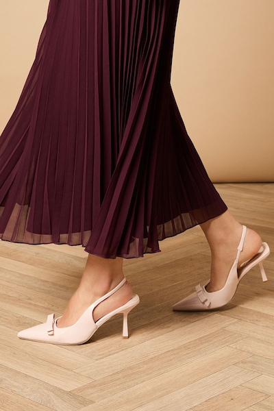 Oasis Manuela Faux Patent Bow Detail High Stiletto Heel Court Shoes Beige