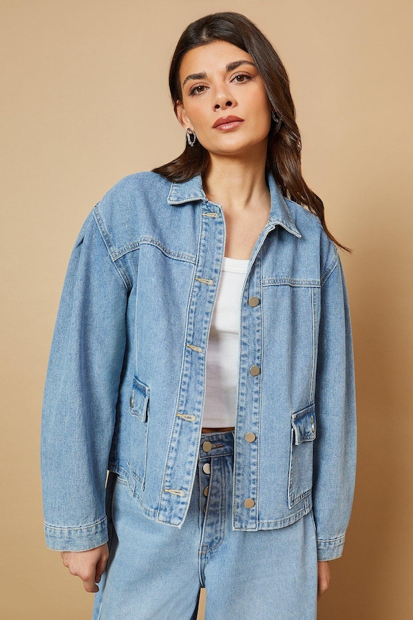 Oasis Denim Jacket With Patch Pockets Light Wash