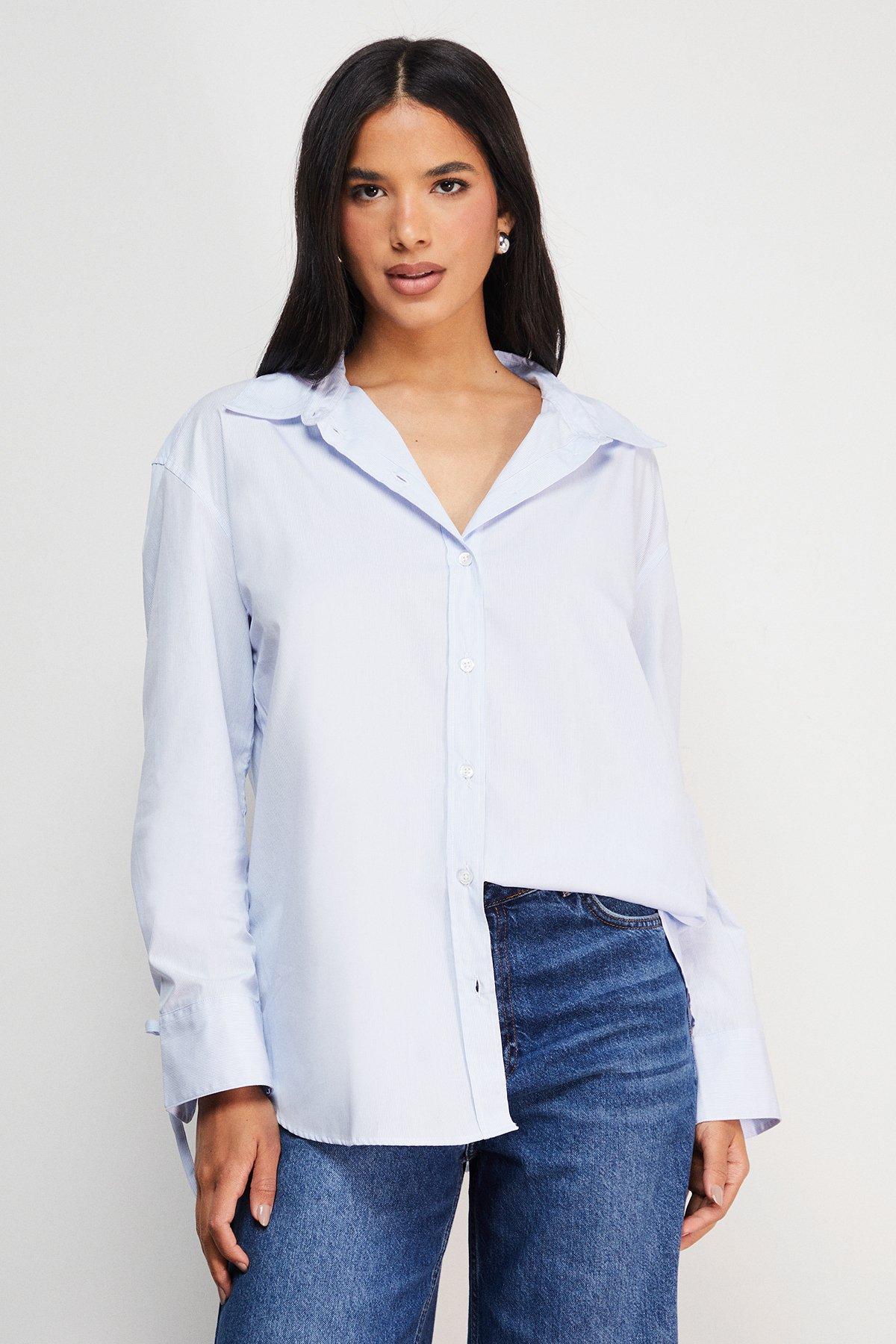 Warehouse Oversized Bow Back Shirt Blue image 3