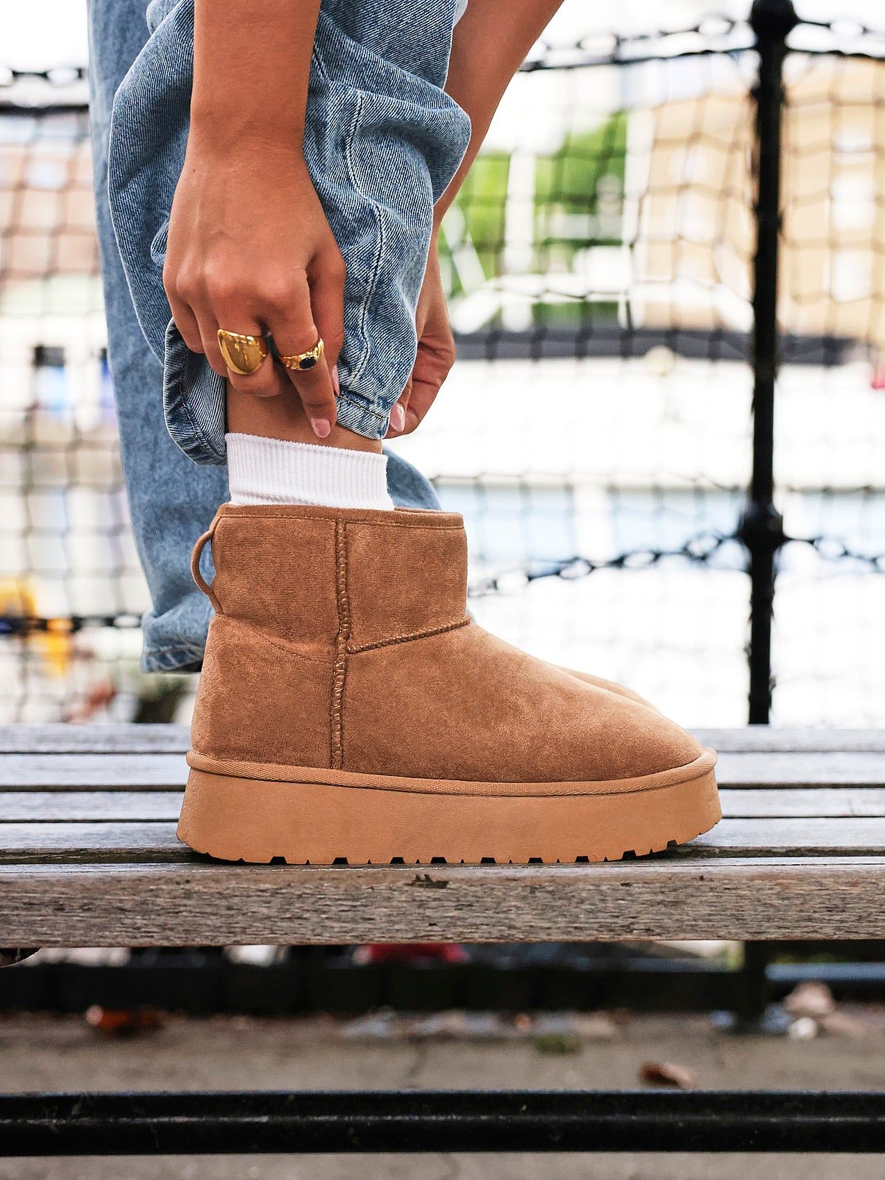 Linzi Cammie Chestnut Faux Suede Platform Ankle Boot image 2