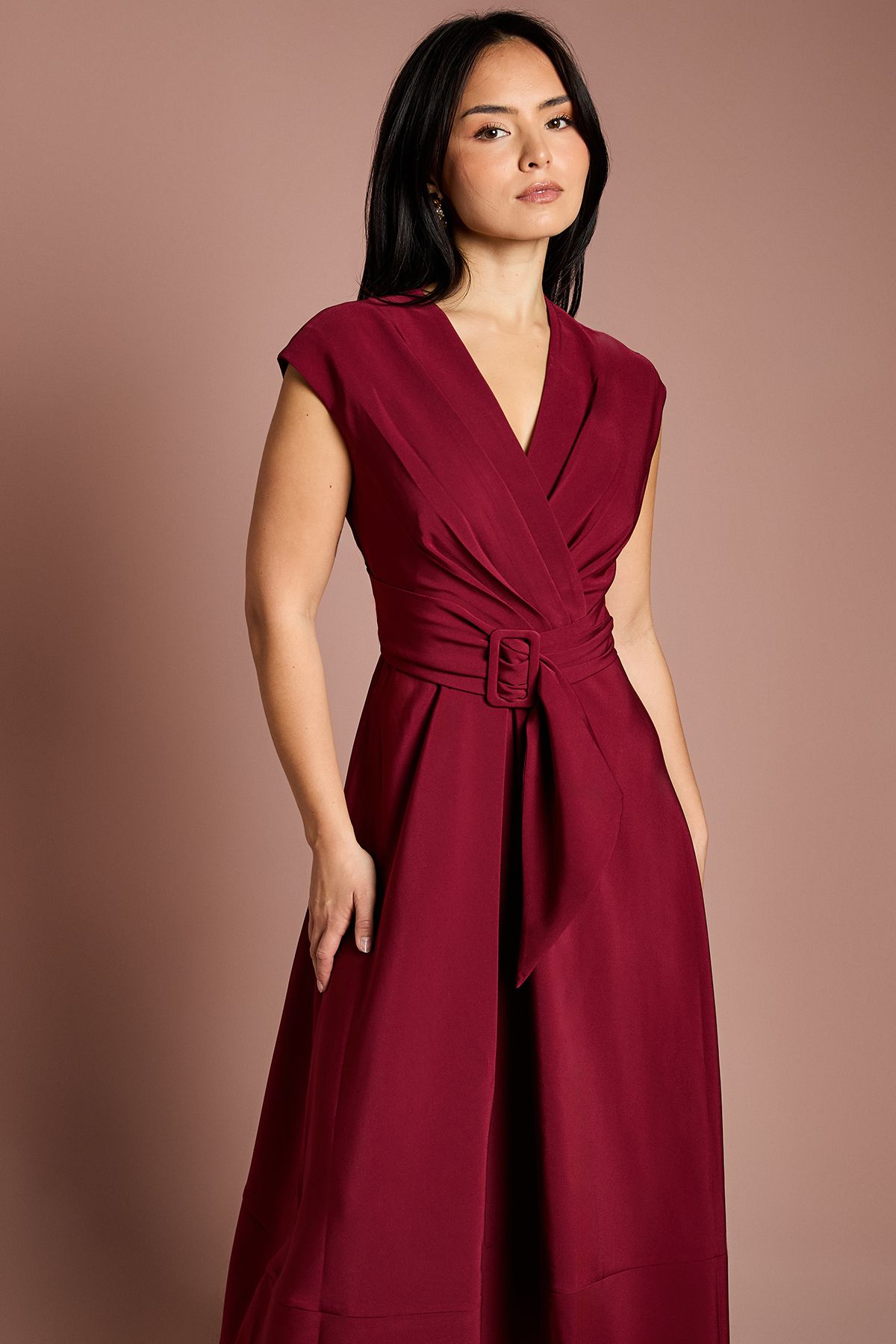 Coast Petite Belted Crepe Dress Wine image 4