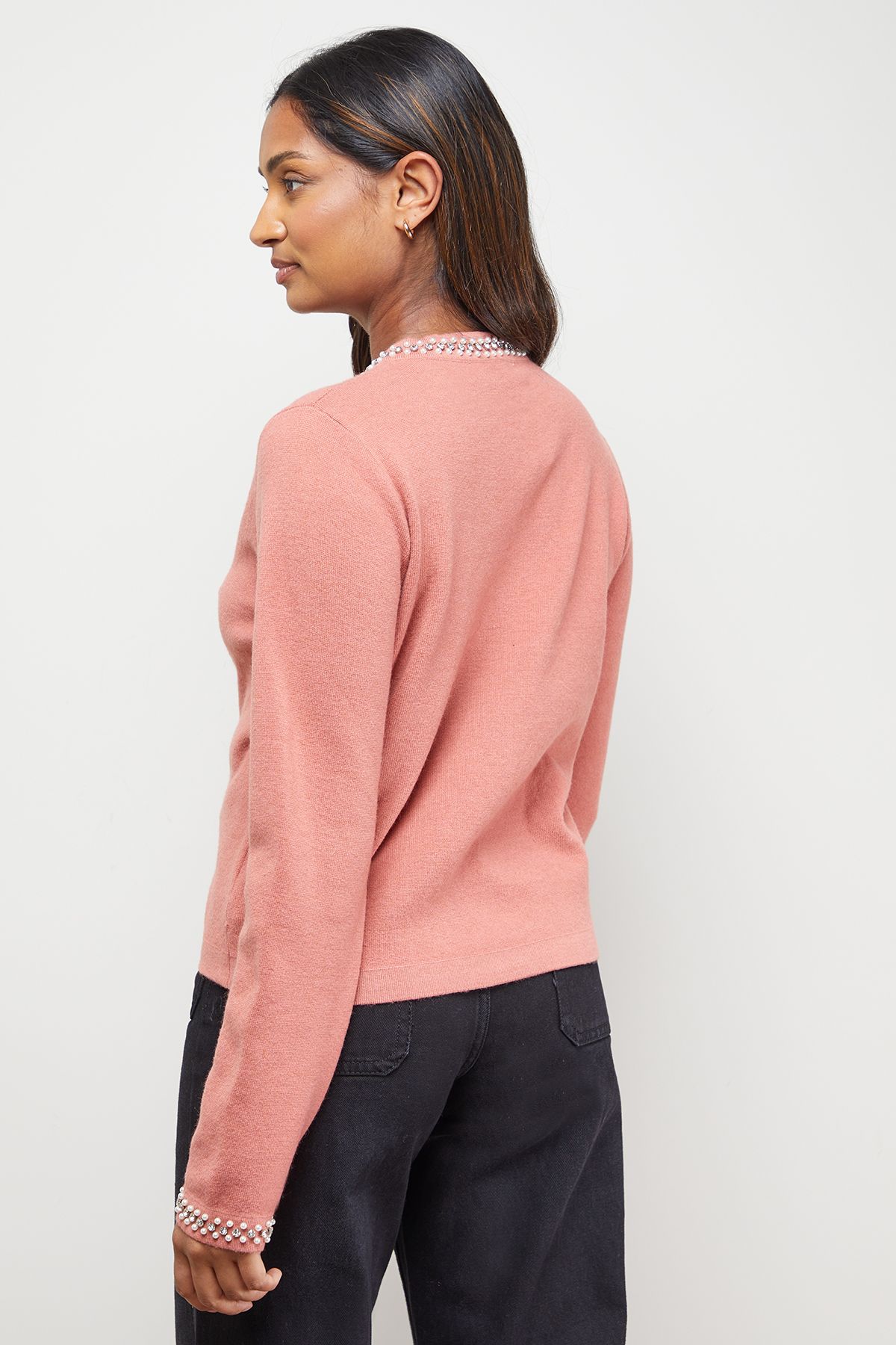Oasis Pearl Detail Cardigan Desert Rose image 3