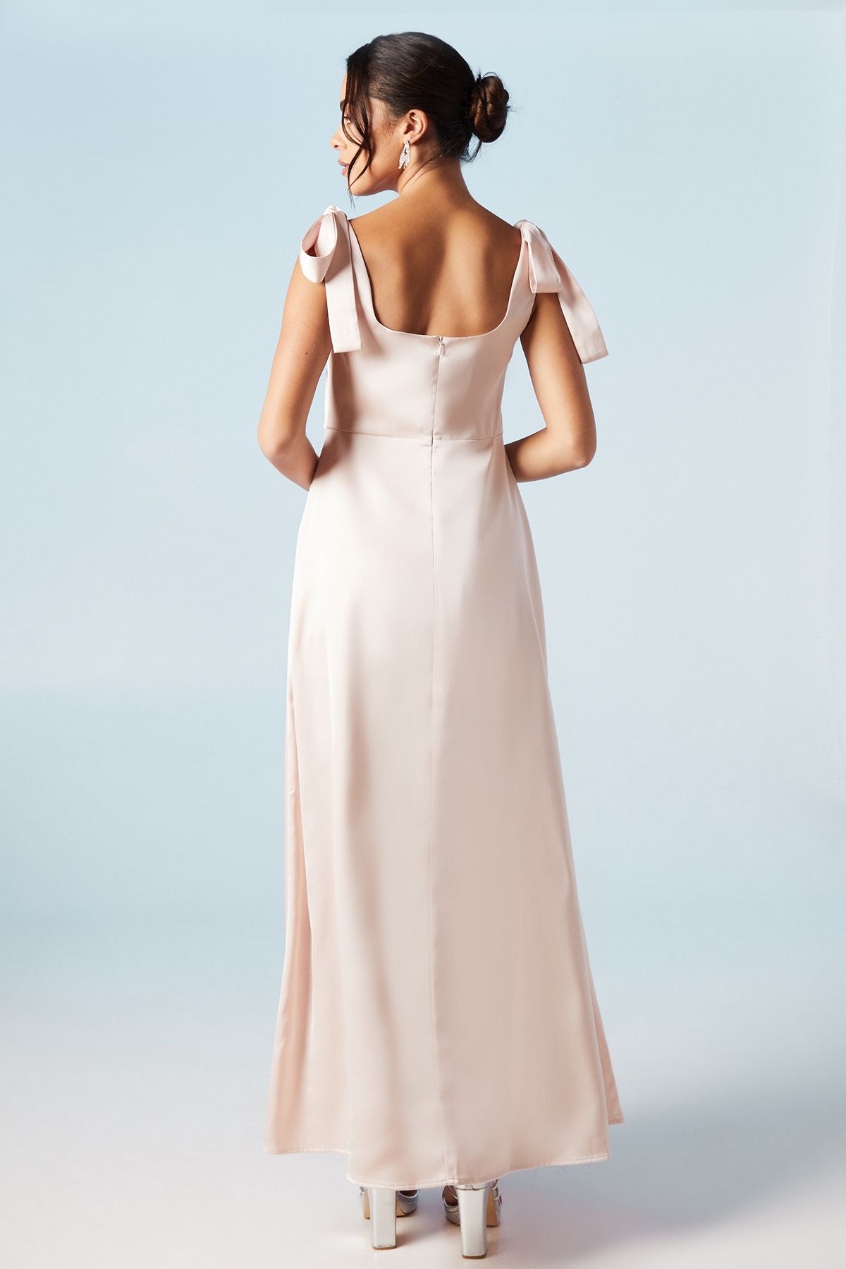 Oasis Oasis by Coast Petite Satin Tie Shoulder Midi Bridesmaid Dress Blush image 3