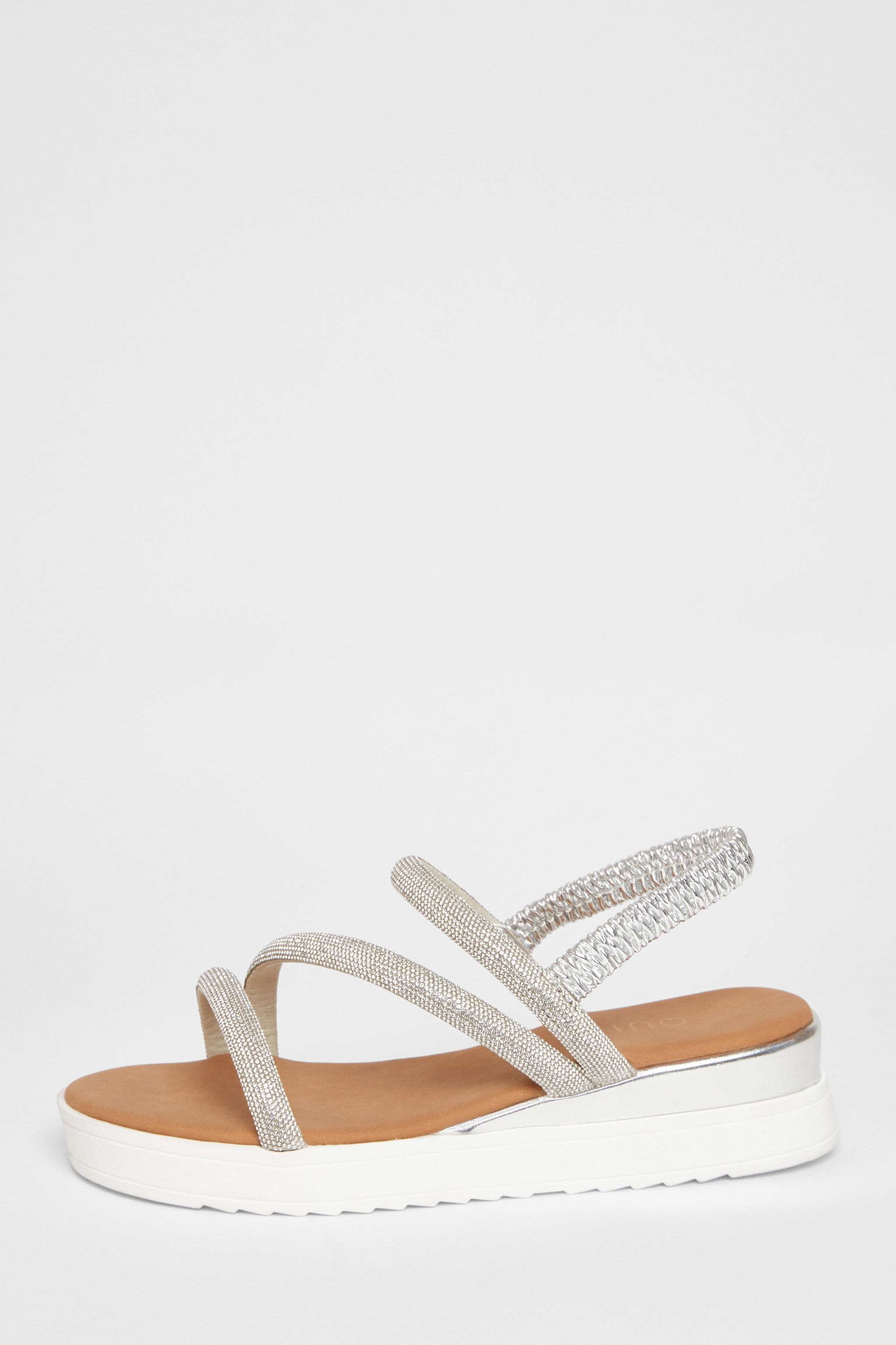 Quiz Silver Diamante Strappy Flatform Sandals image 3