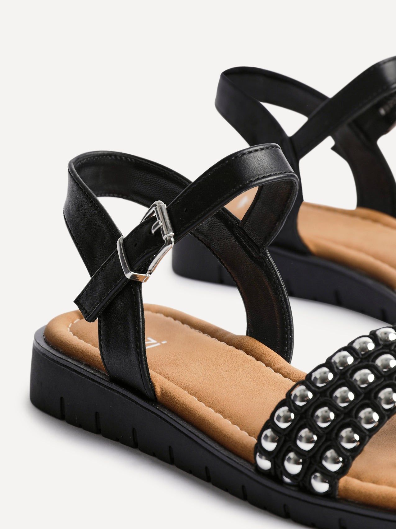 Linzi Electra Black Faux Leather Studded Flat Sandals image 5