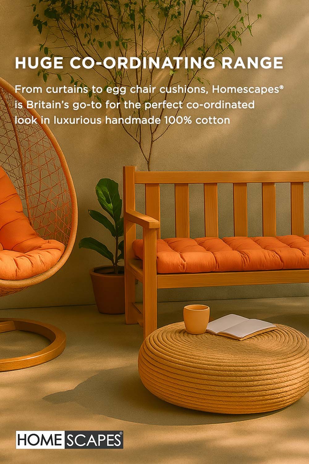 Homescapes Garden Bench Cushion Luxury 2 Seater Cotton Indoor Outdoor Pad, 108 x 42cm image 9