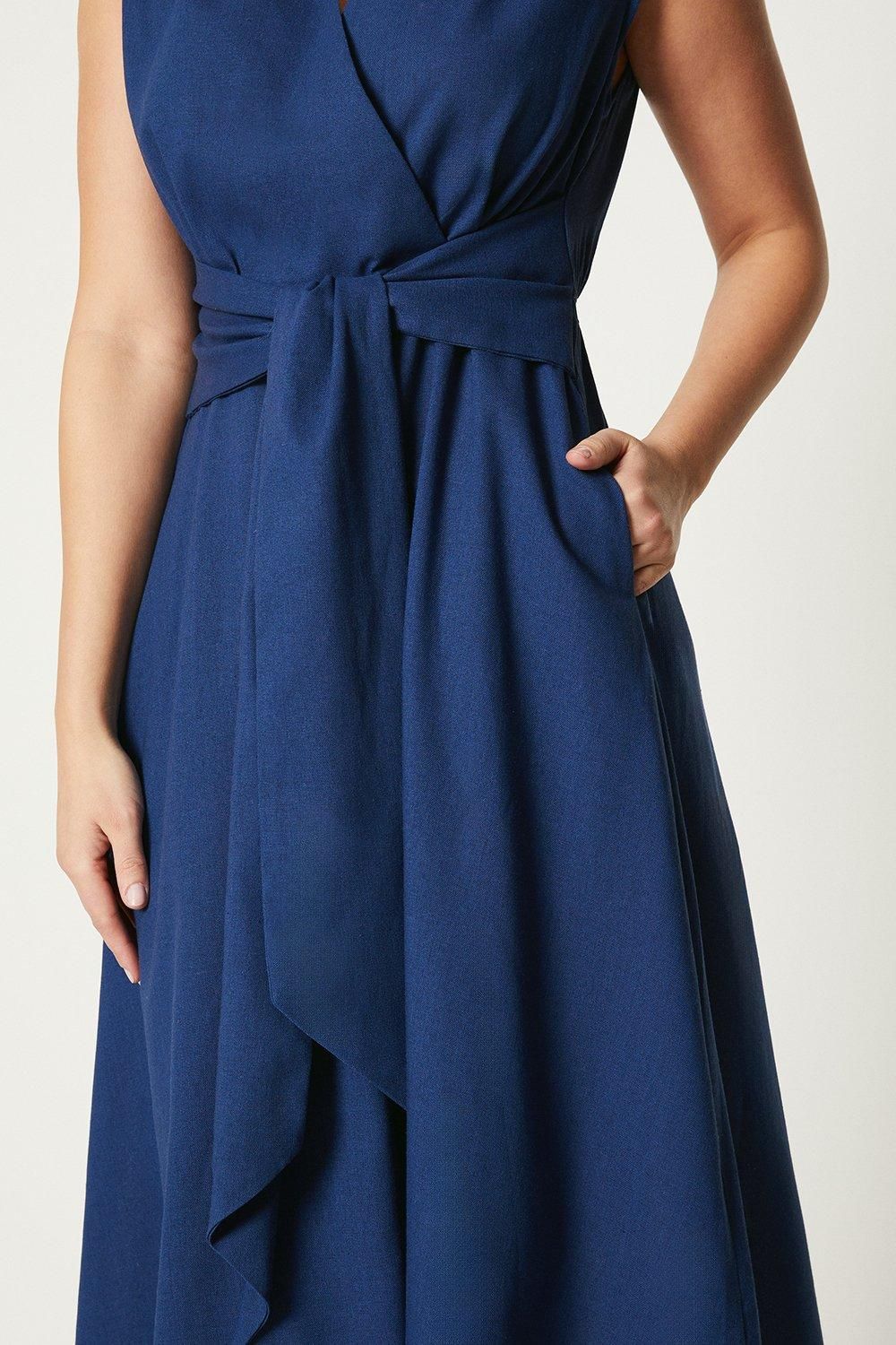 Principles Linen Blend Belted Midi Dress Blue image 4