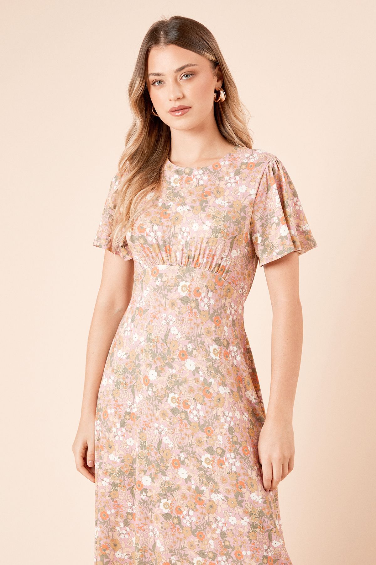 Dorothy Perkins Empire Seam Tie Back Midi Dress Floral image 2