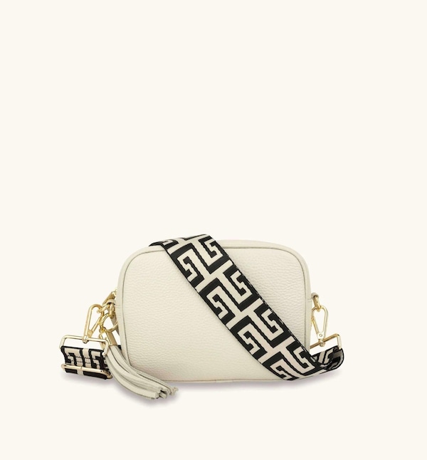 Apatchy London Stone Leather Crossbody Bag With Black and Stone Maze Strap