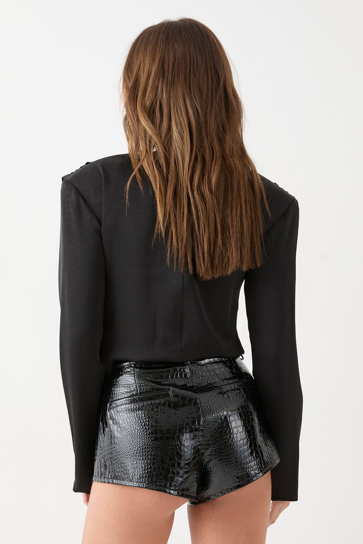 MissPap Satin Extreme Draped Blouse Black image 3