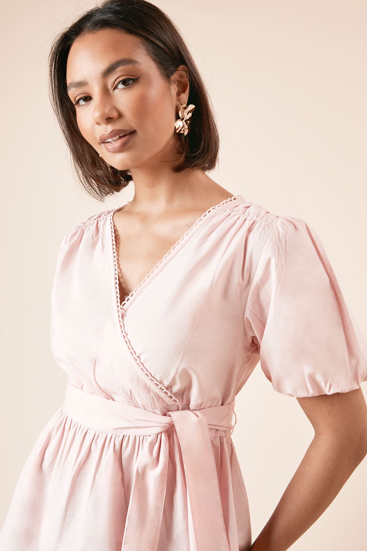 Dorothy Perkins Scallop Trim Wrap Poplin Blouse Pink image 4