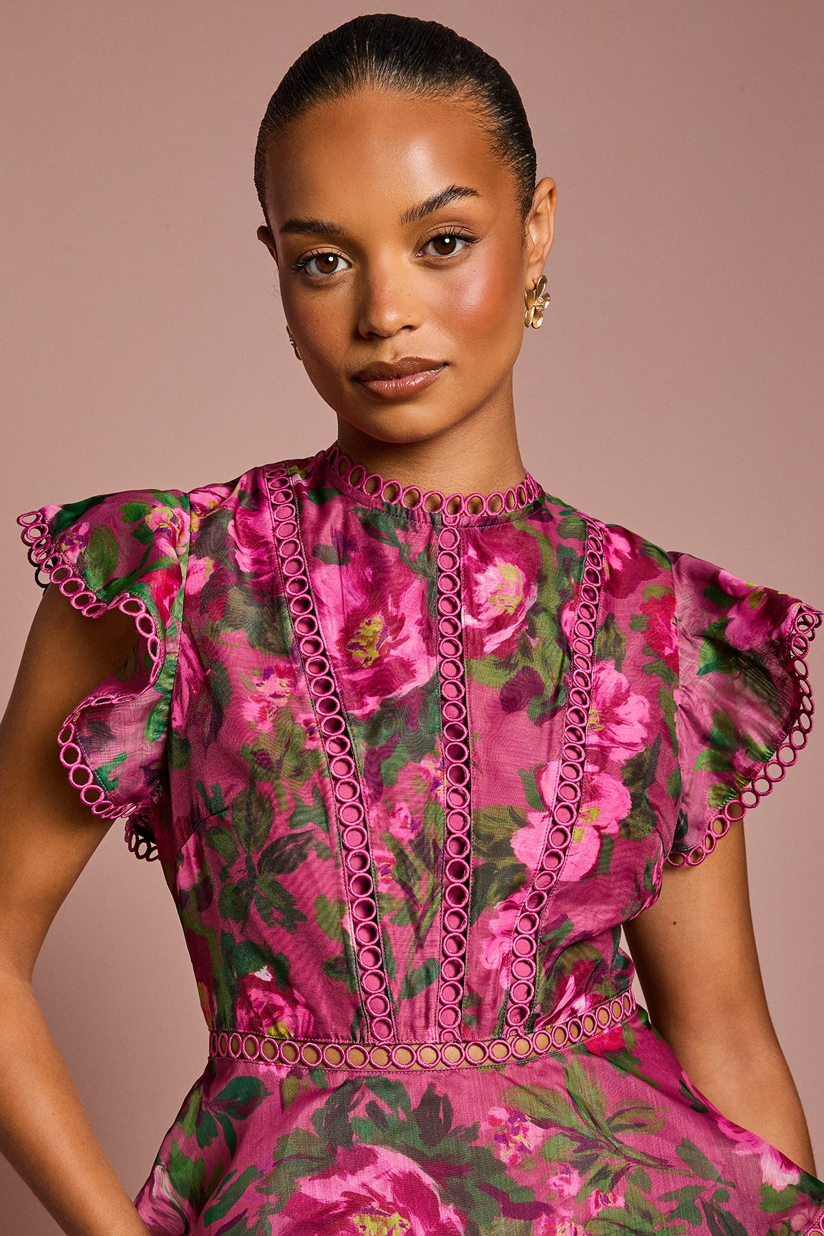 Coast Petite Lace Trim Tiered Organza Midi Dress Blush image 4