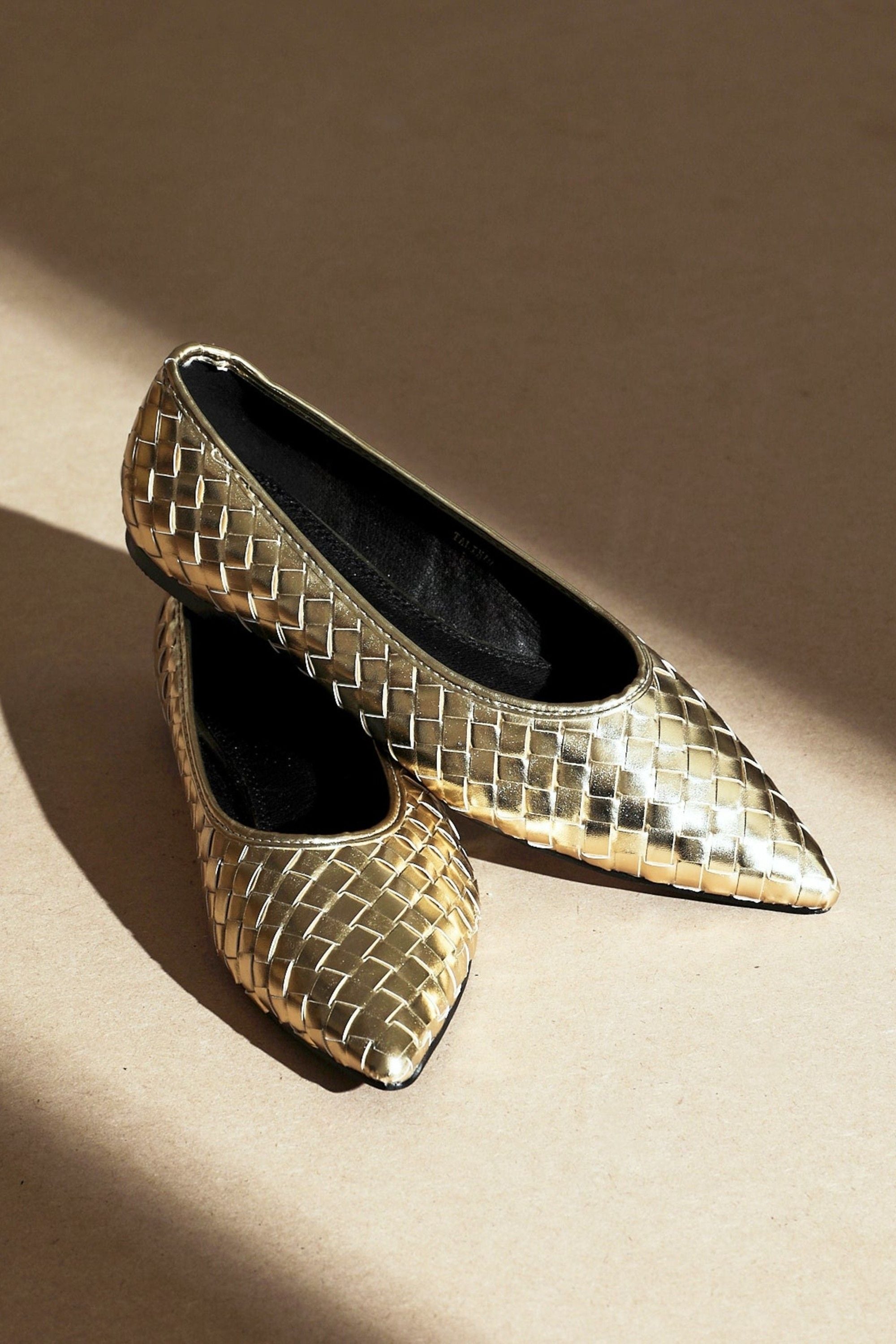 Linzi Talina Gold Faux Leather Woven Pointed Toe Ballet Flats image 2