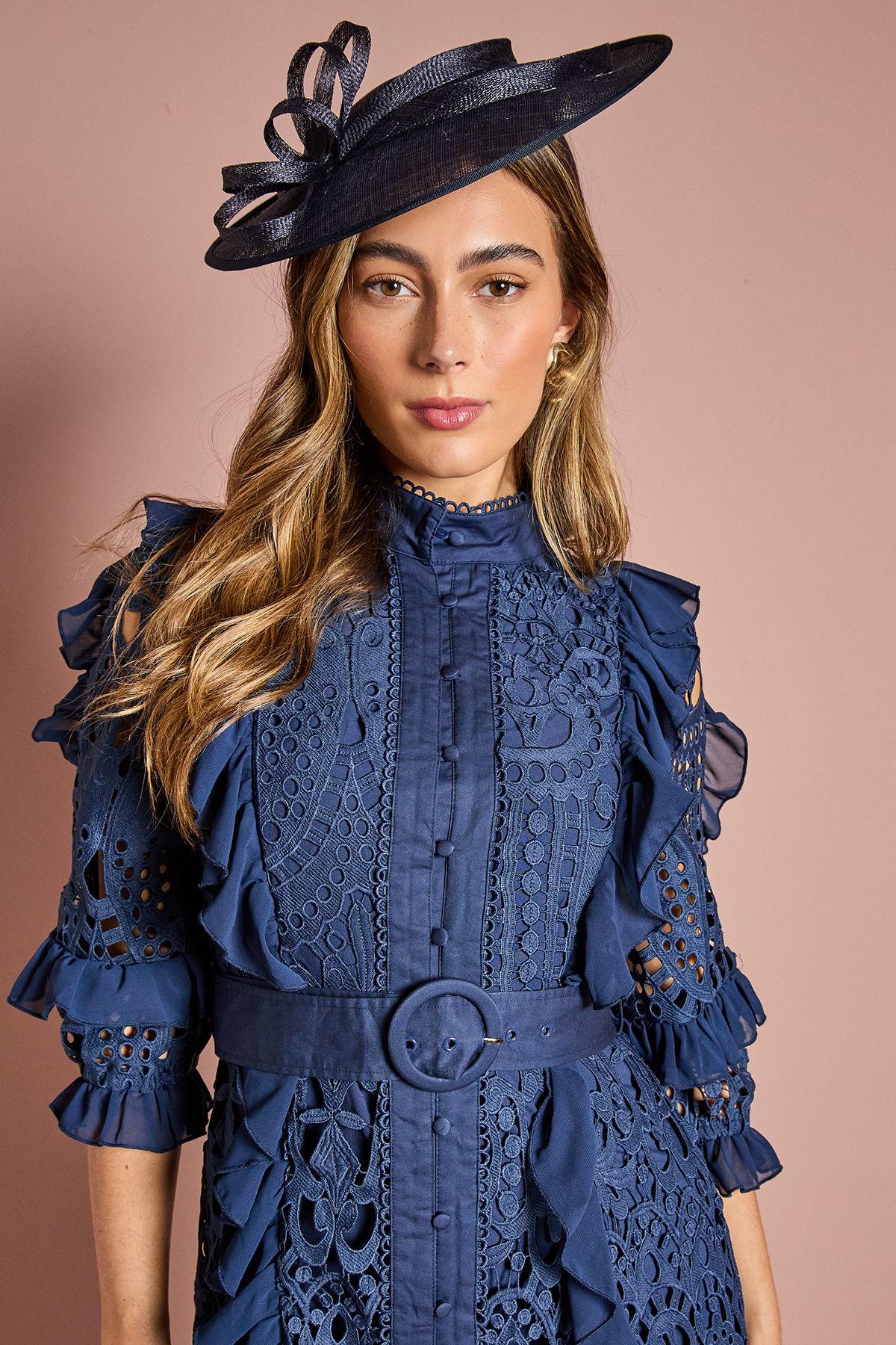 Coast Lace Ruffle Shirt Dress With Tie Navy image 4
