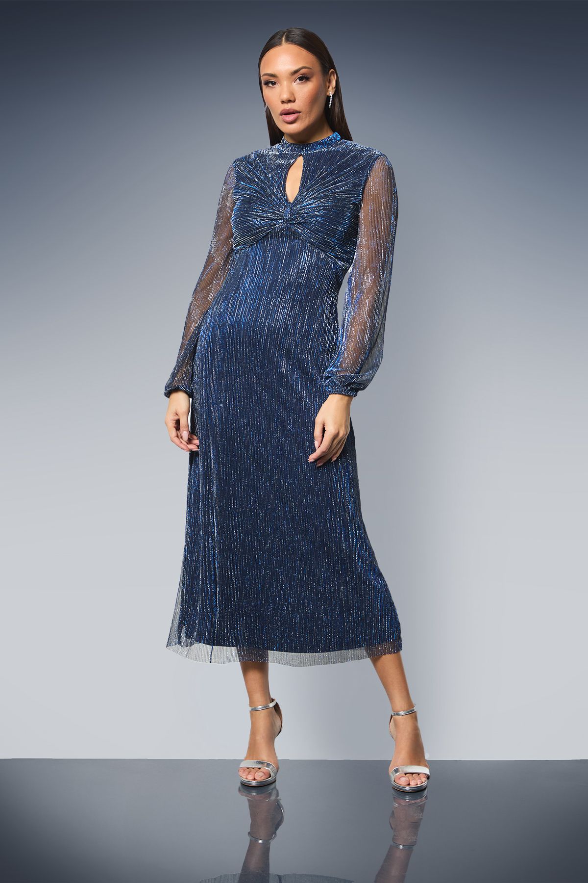 Principles Keyhole Detail Sparkle Plisse Jersey Midi Dress Blue image 1