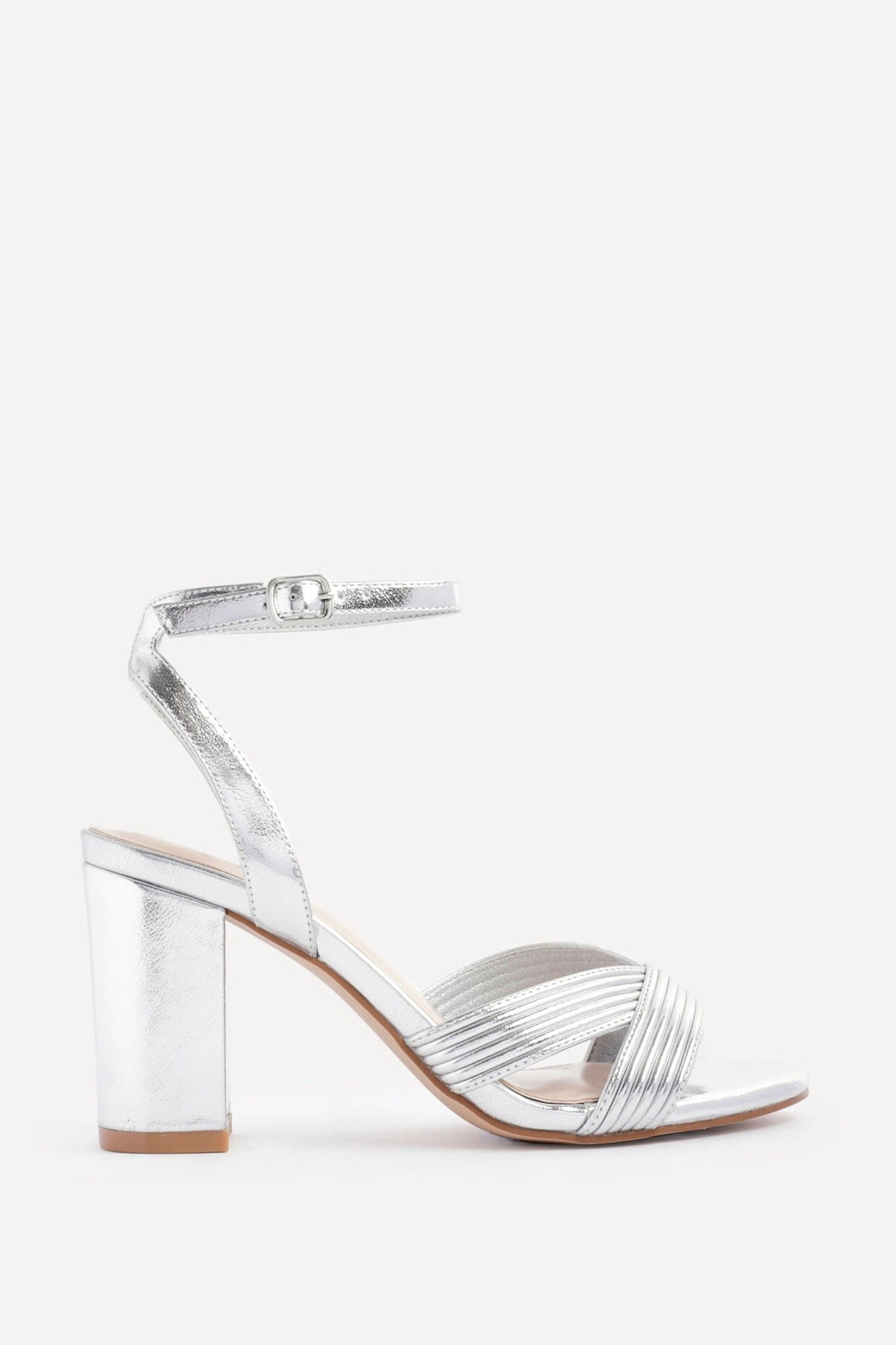 Linzi City Silver Faux Leather Heeled Sandals
