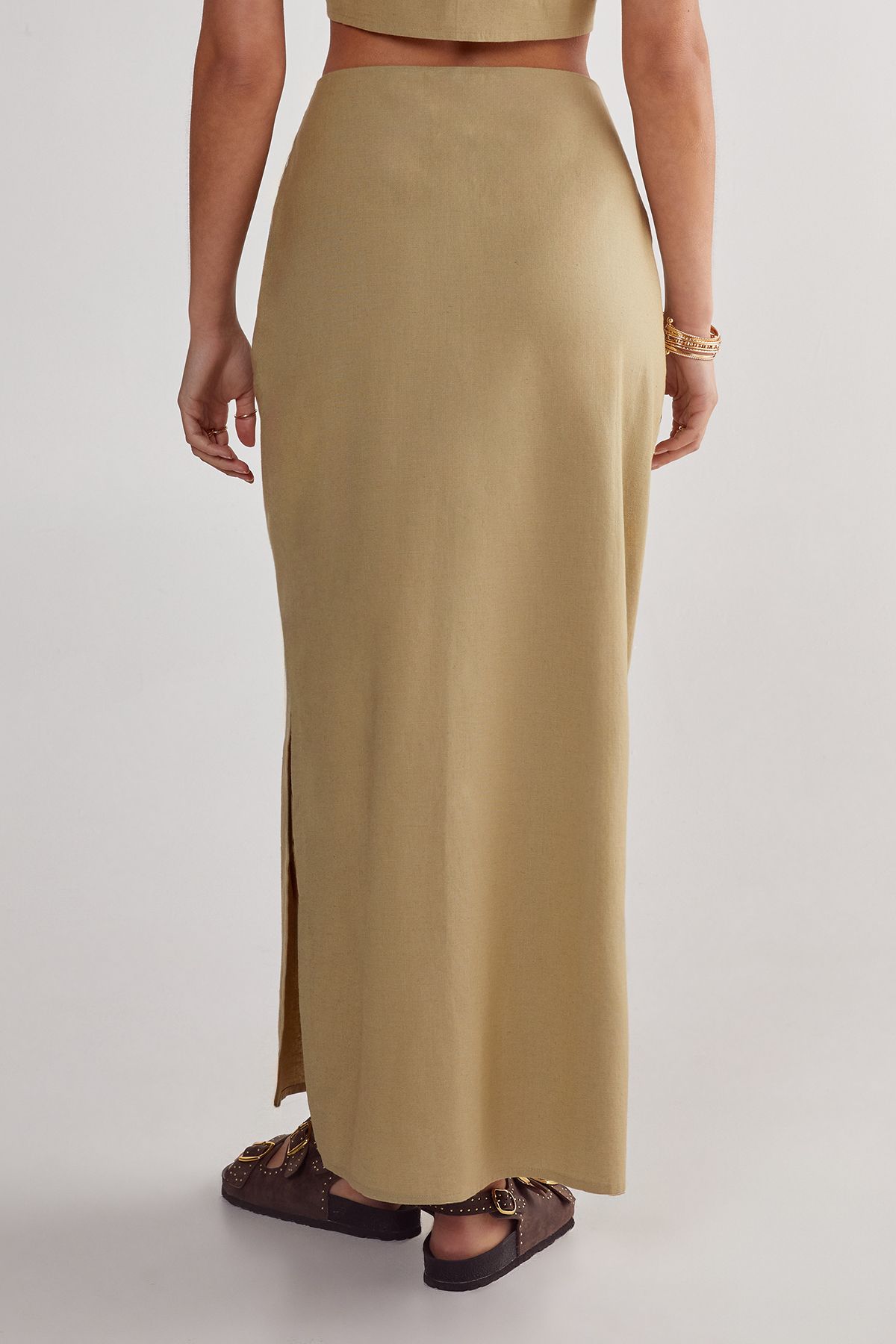 NastyGal Side Split Maxi Skirt Olive image 4