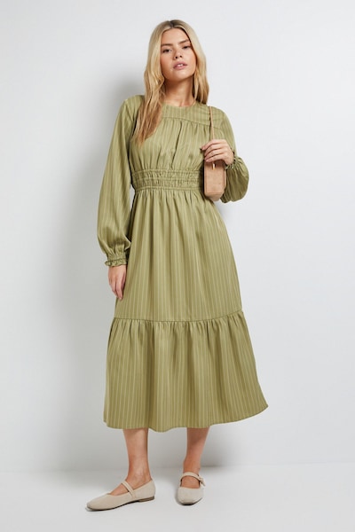 Dorothy Perkins Shirred Bodice Tiered Stripe Midi Dress Green