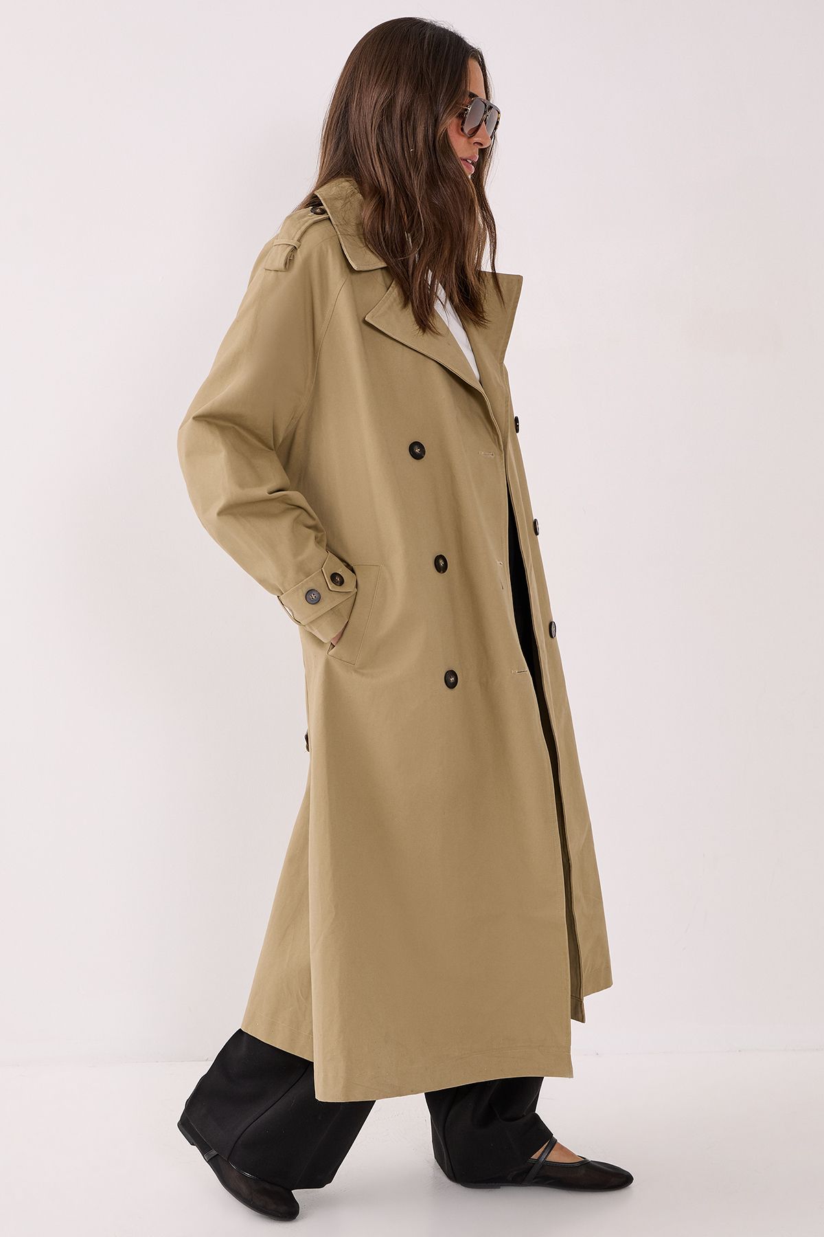 NastyGal Essentials Trench Coat Caramel image 3