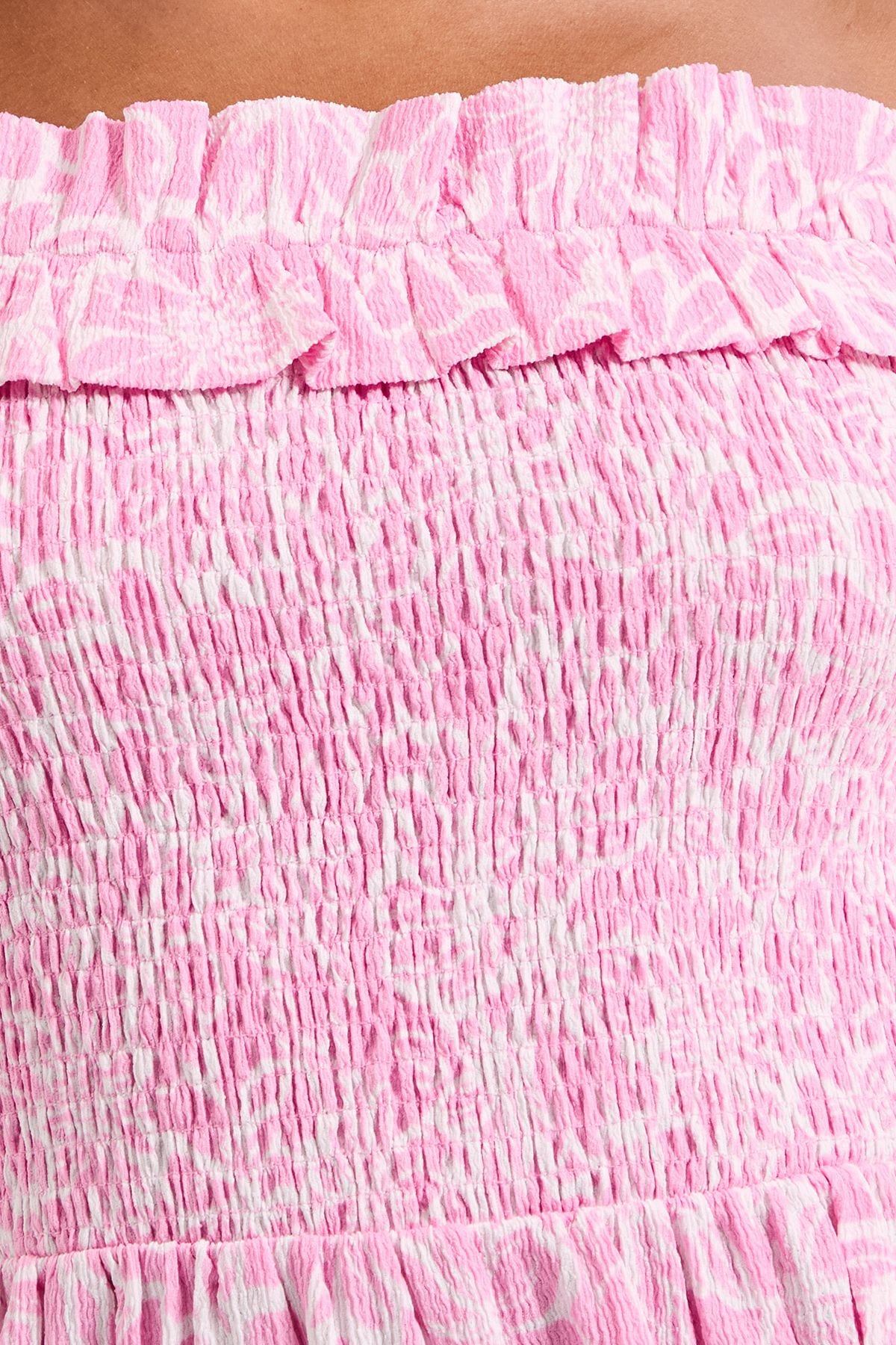 Dorothy Perkins Pink Floral Shirred Bodice Bardot Peplum Top Pink image 5