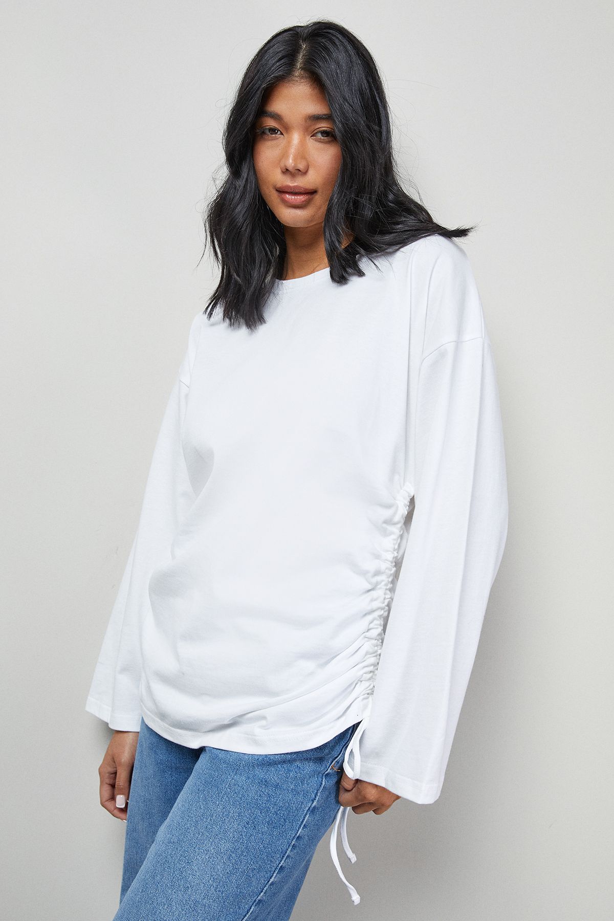 Warehouse Drawstring Channel 3/4 Sleeve Top White image 1
