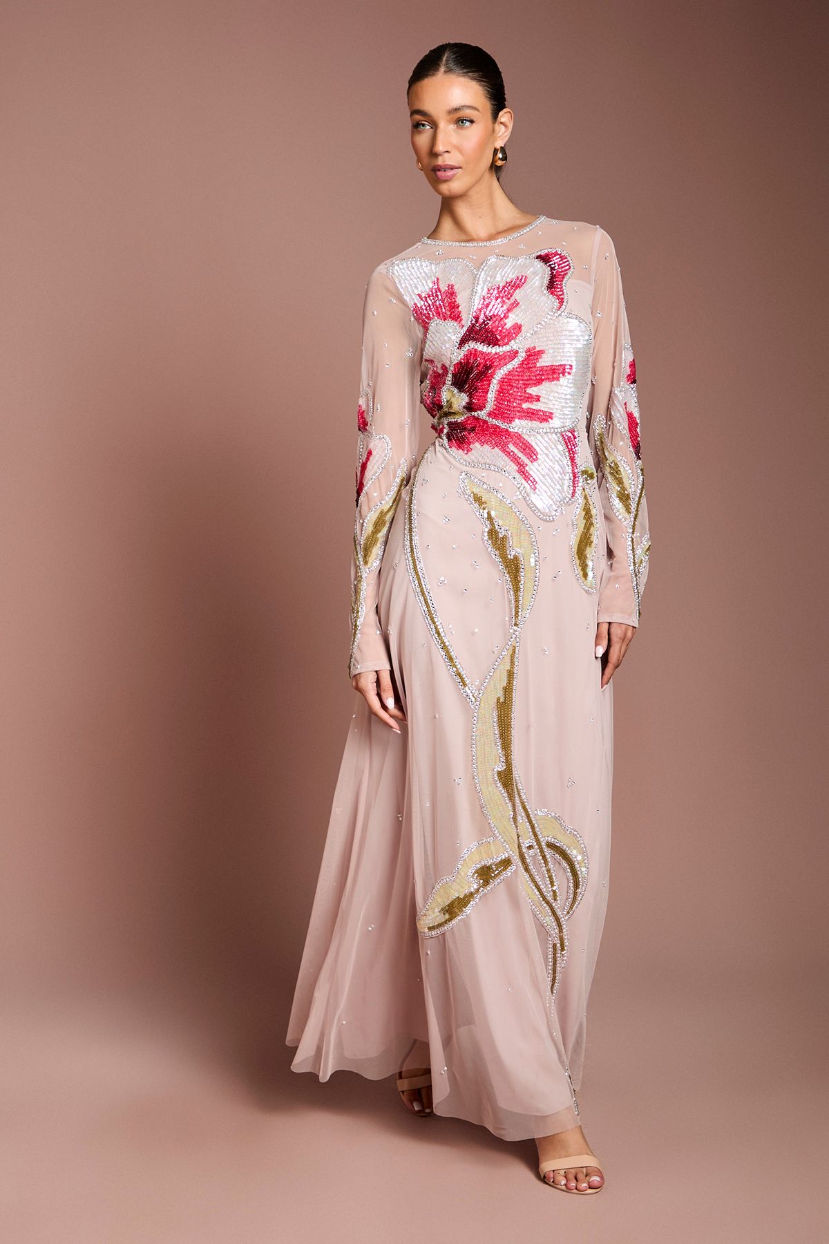 Coast Premium Hand Embellished Floral Maxi Dress Blush
