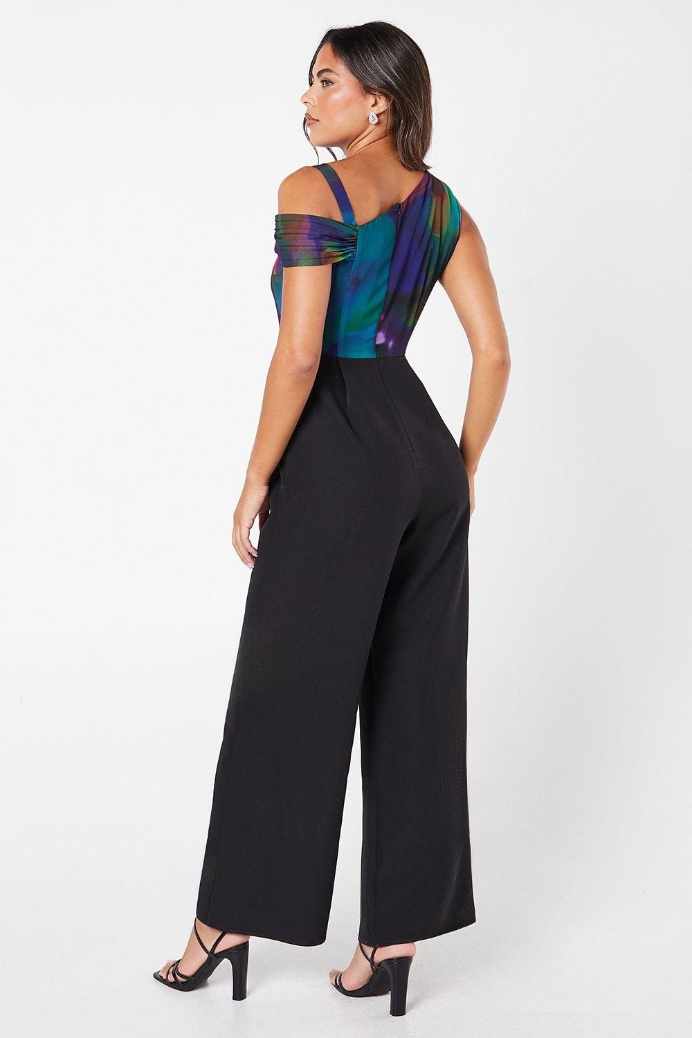 Coast Twist Neck Pleated Off Shoulder Jumpsuit Black image 3