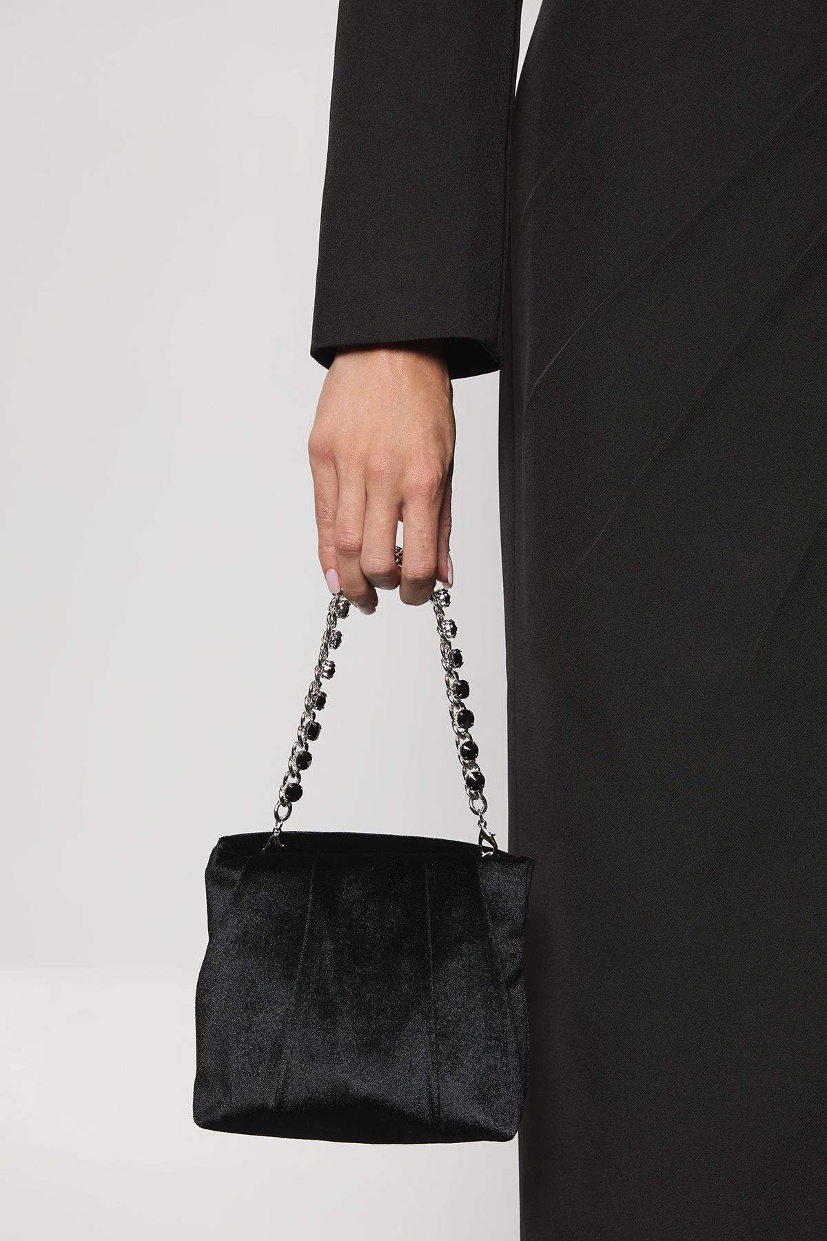 Coast Velvet Jewelled Handle Grab Bag Black