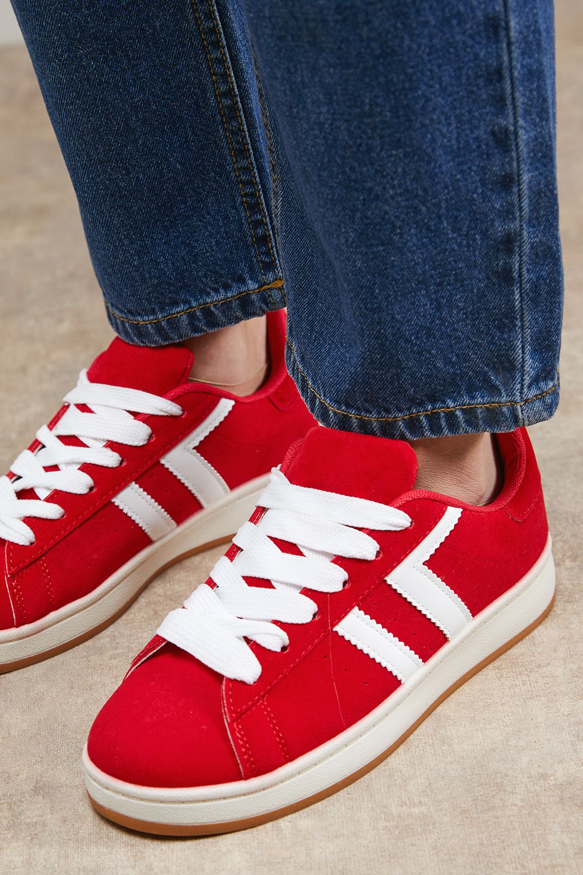 Oasis Leocadia Faux Suede Lace Up Trainers Red image 4