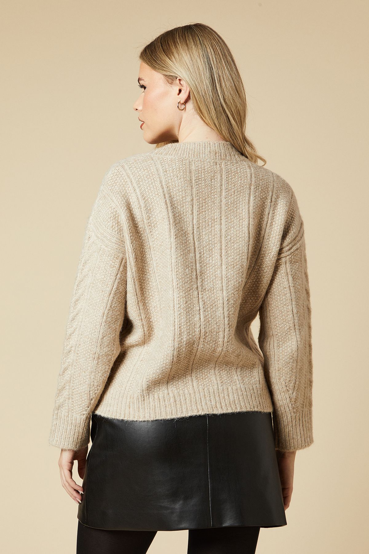 Dorothy Perkins Cable V Neck Jumper Camel image 3