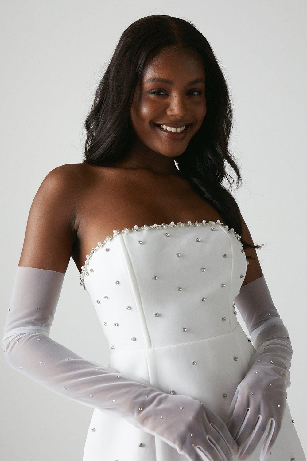 Coast Hotfix Diamante Bandeau Bridal Mini Dress Ivory image 4