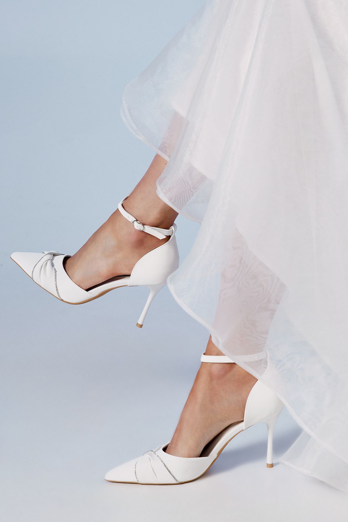 Coast Bridal Valaine Faux Leather Diamante Twist Stiletto Heel Court Shoes White image 1