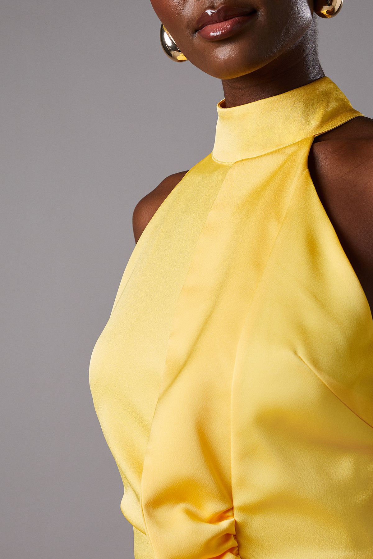 Coast Halter Pleated Asymmetric Hem Midi Dress Yellow image 5